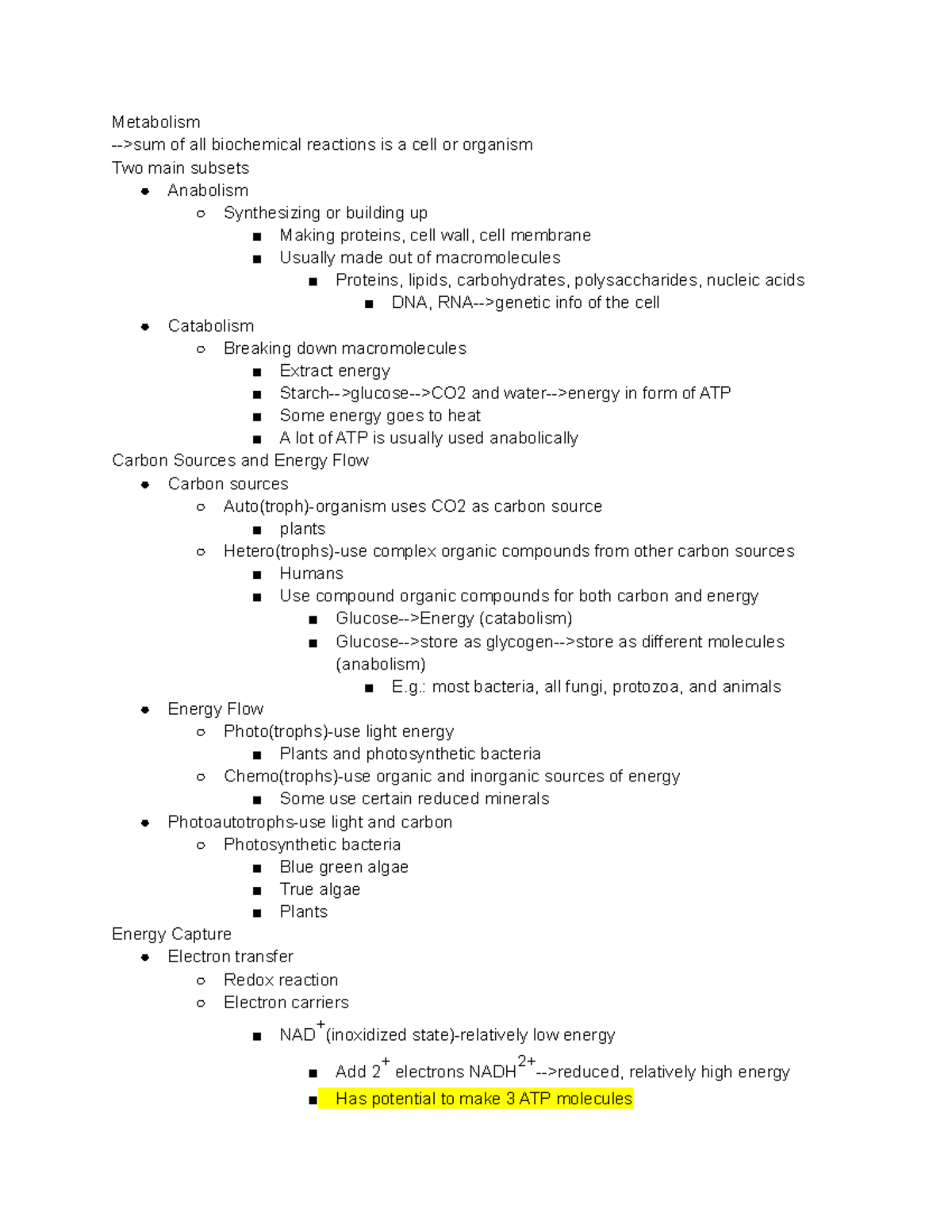 Chapter 5 Micro Notes - Metabolism ->sum of all biochemical reactions ...