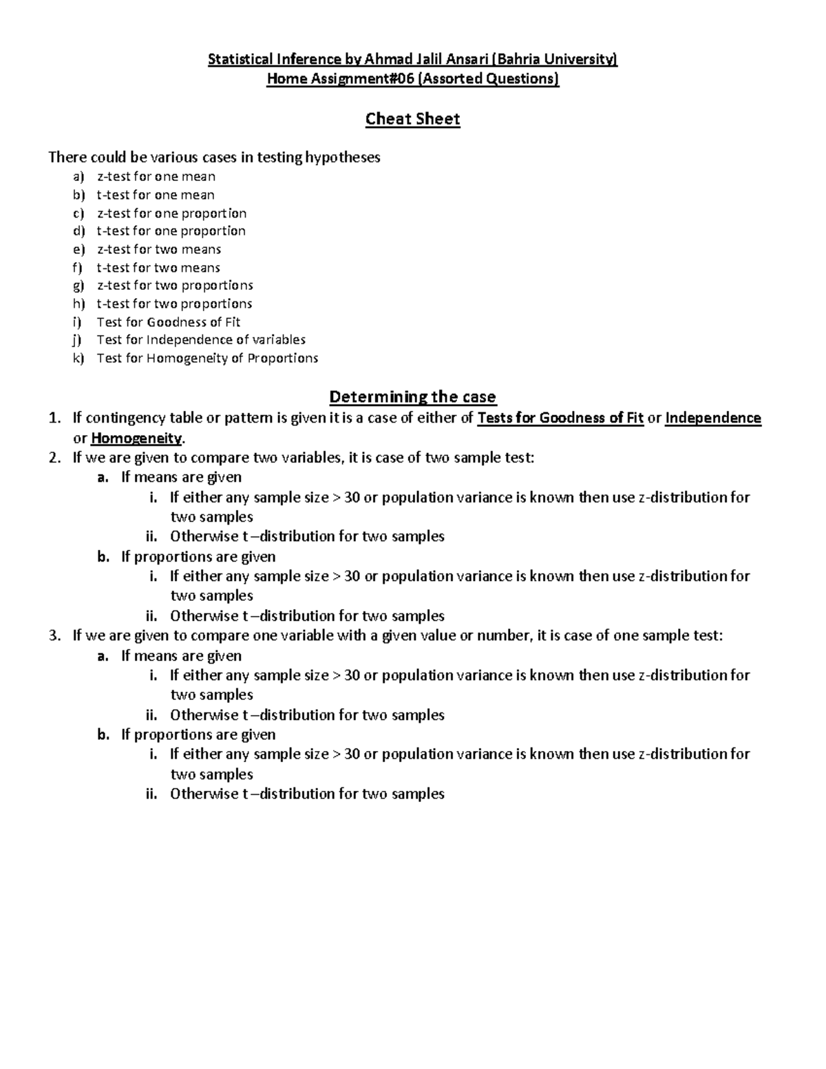 Cheat Sheet notes Home Assignment06 (Assorted Questions) Cheat Sheet There could be various