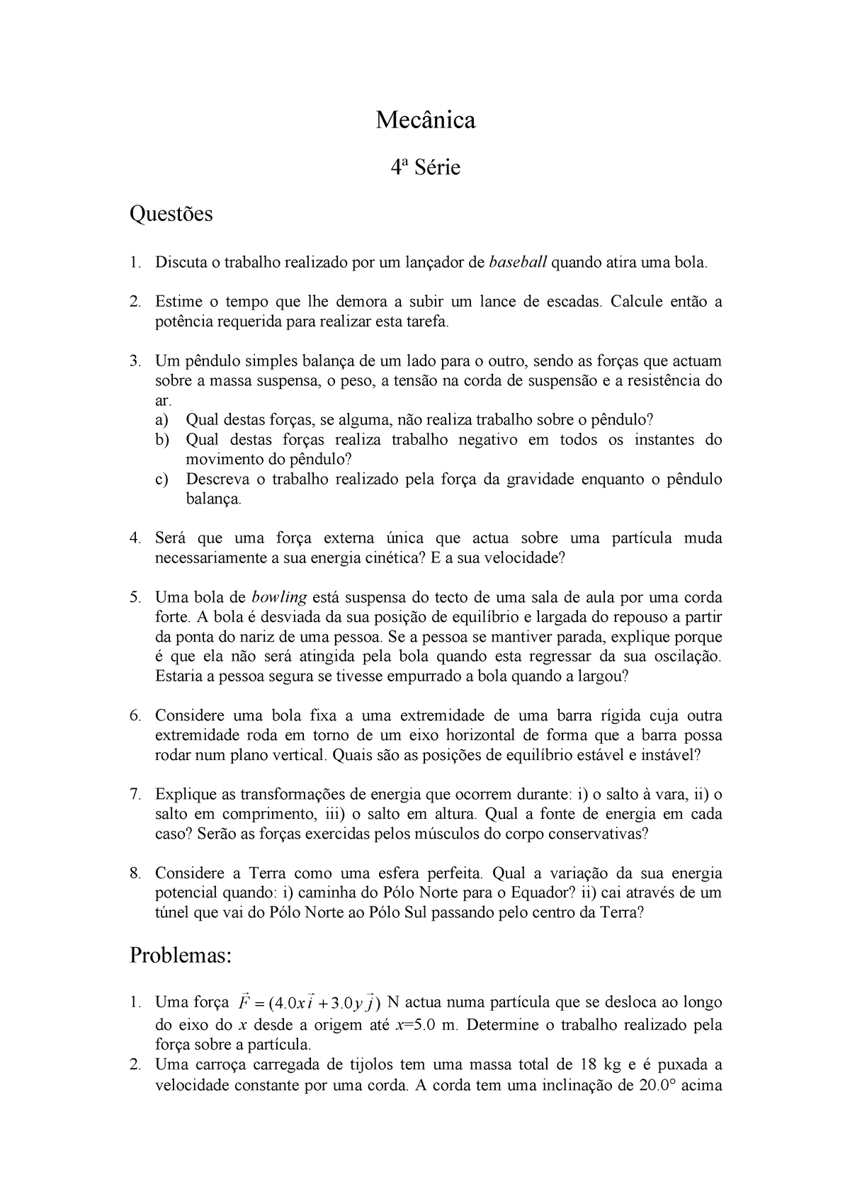 Mec Ser04 - Exercícios - Mecânica 4ª Série Questões Discuta O Trabalho ...