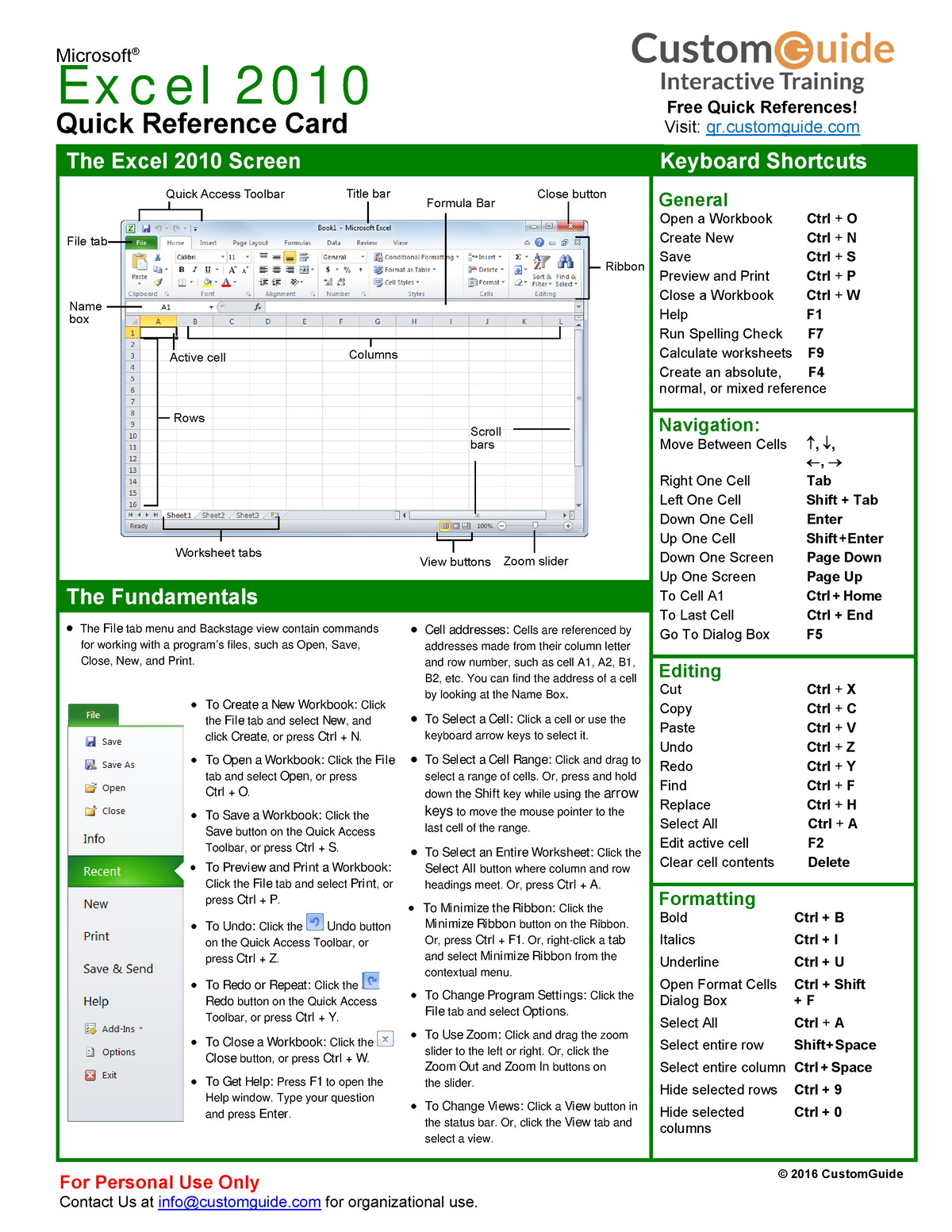 Ms excel 2010 quick reference - Microsoft® Ex c e l 2 0 1 0 Quick ...