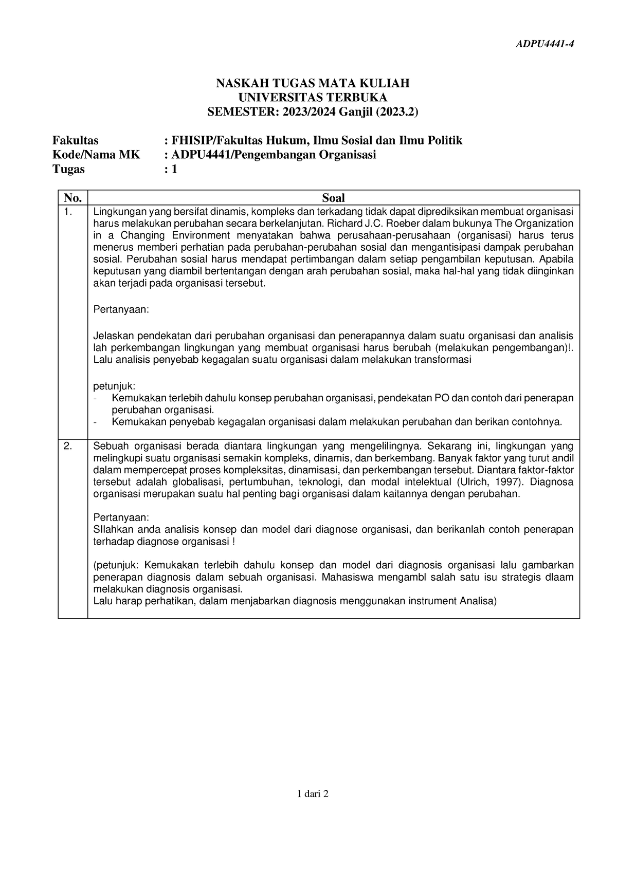 Soal Adpu4441 Tmk1 4 - ASDD - ADPU4441- 4 1 Dari 2 NASKAH TUGAS MATA ...