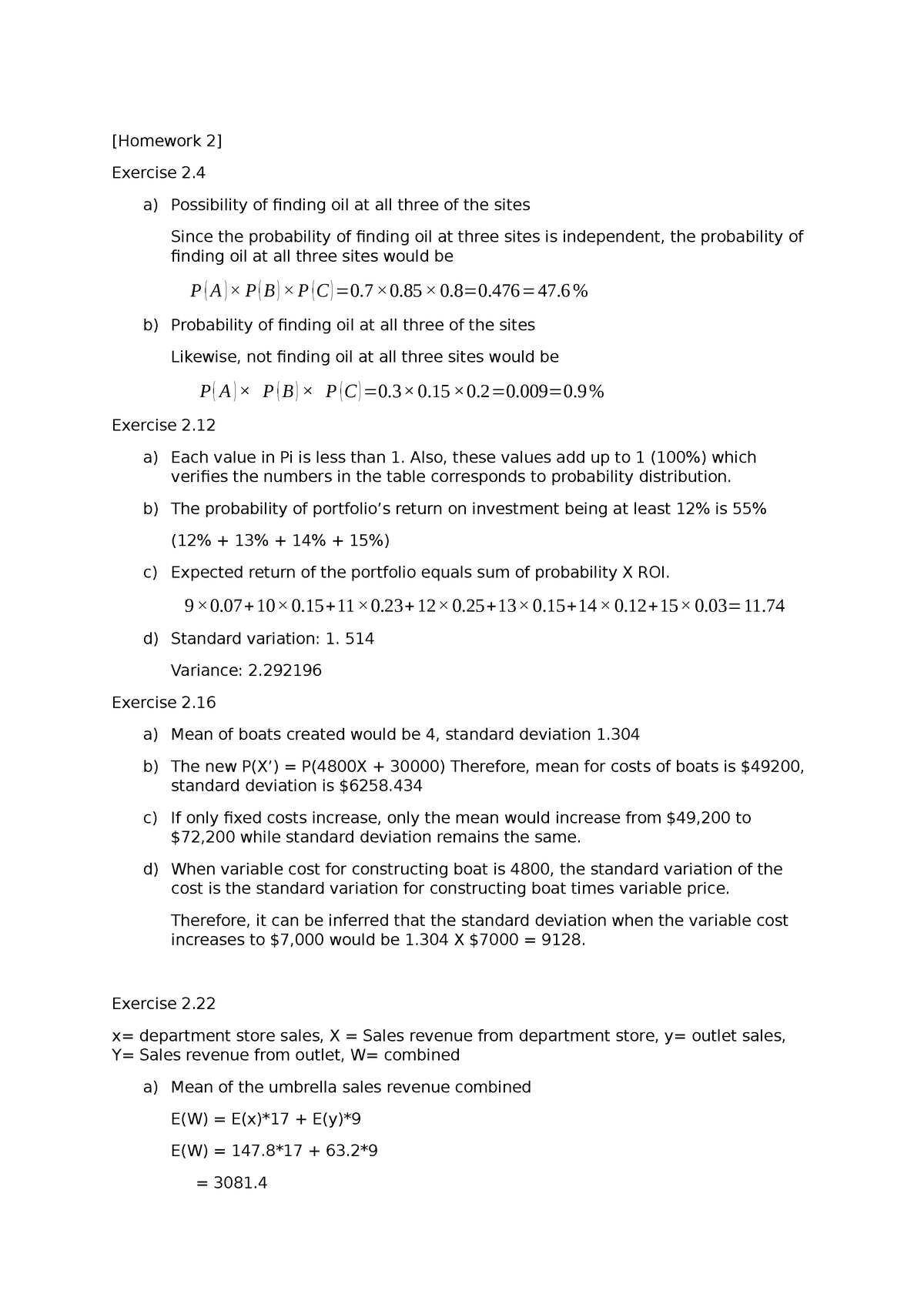 Homework 2 - HW2 - [Homework 2] Exercise 2. A) Possibility Of Finding ...