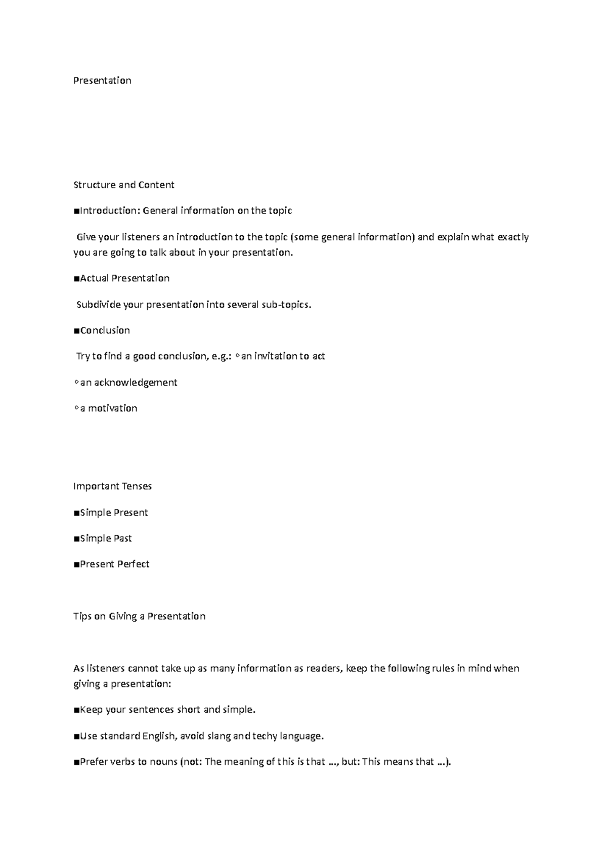Presentation - Structuring Tips - Presentation Structure and Content ...
