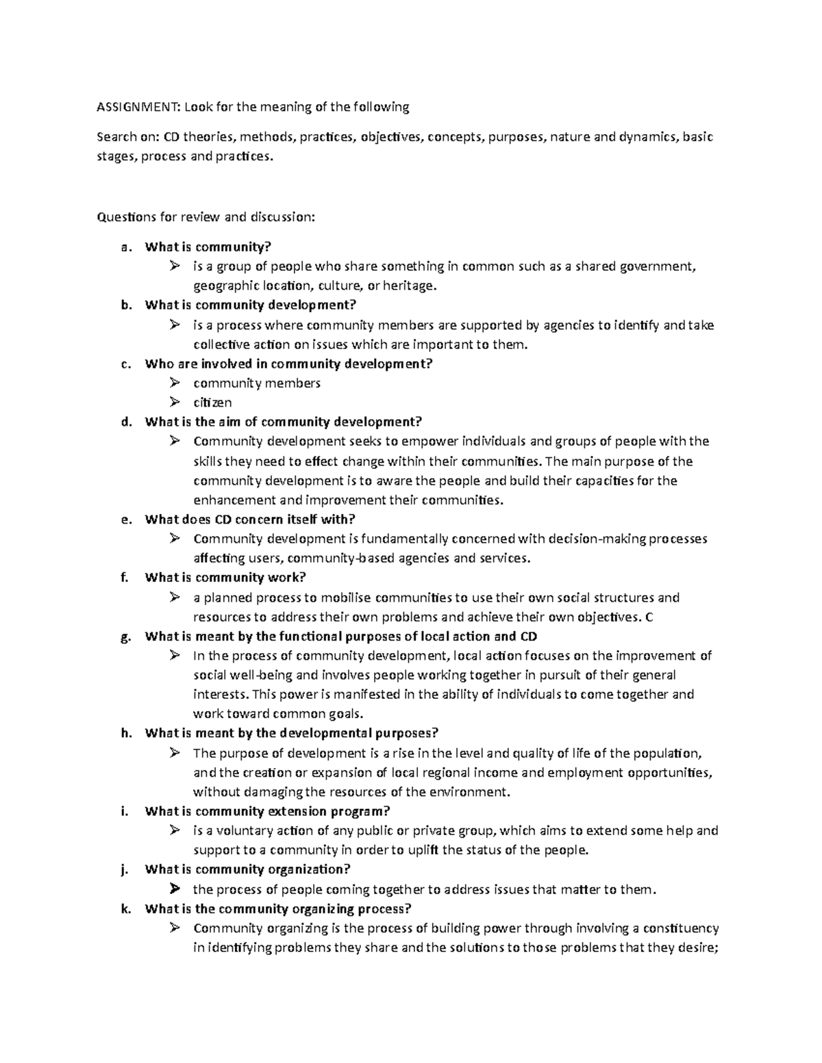 Com dev - COMMUNITY DEVELOPMENT - ASSIGNMENT: Look for the meaning of ...
