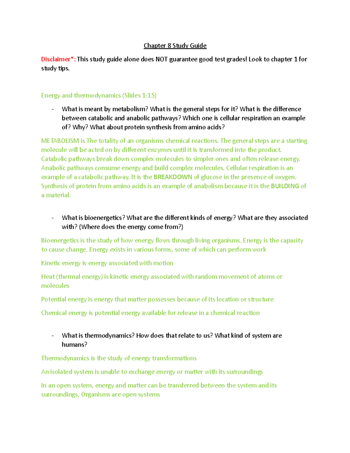 Hoch Chapter 8 Study Guide Complete - BIOL 1500 - NSU - Studocu