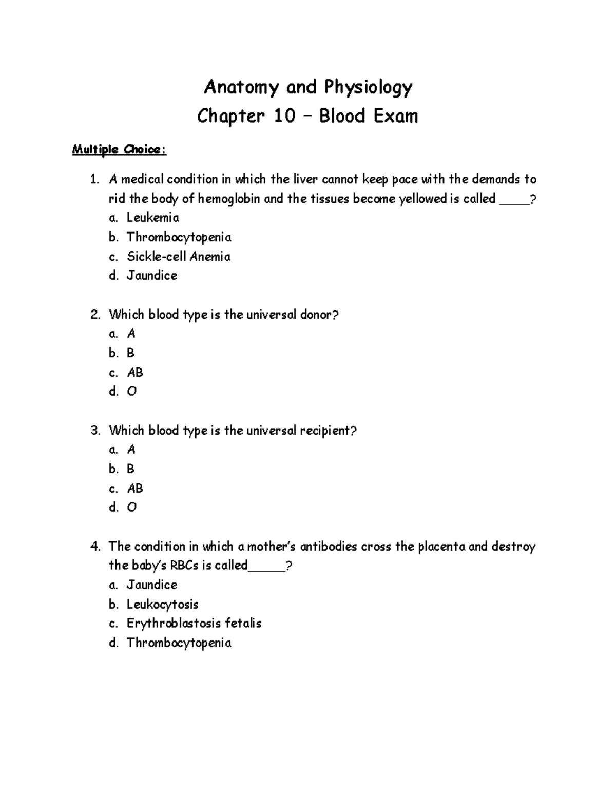 A P Chpt 10 Blood Typing Exam - Anatomy And Physiology Chapter 10 ...