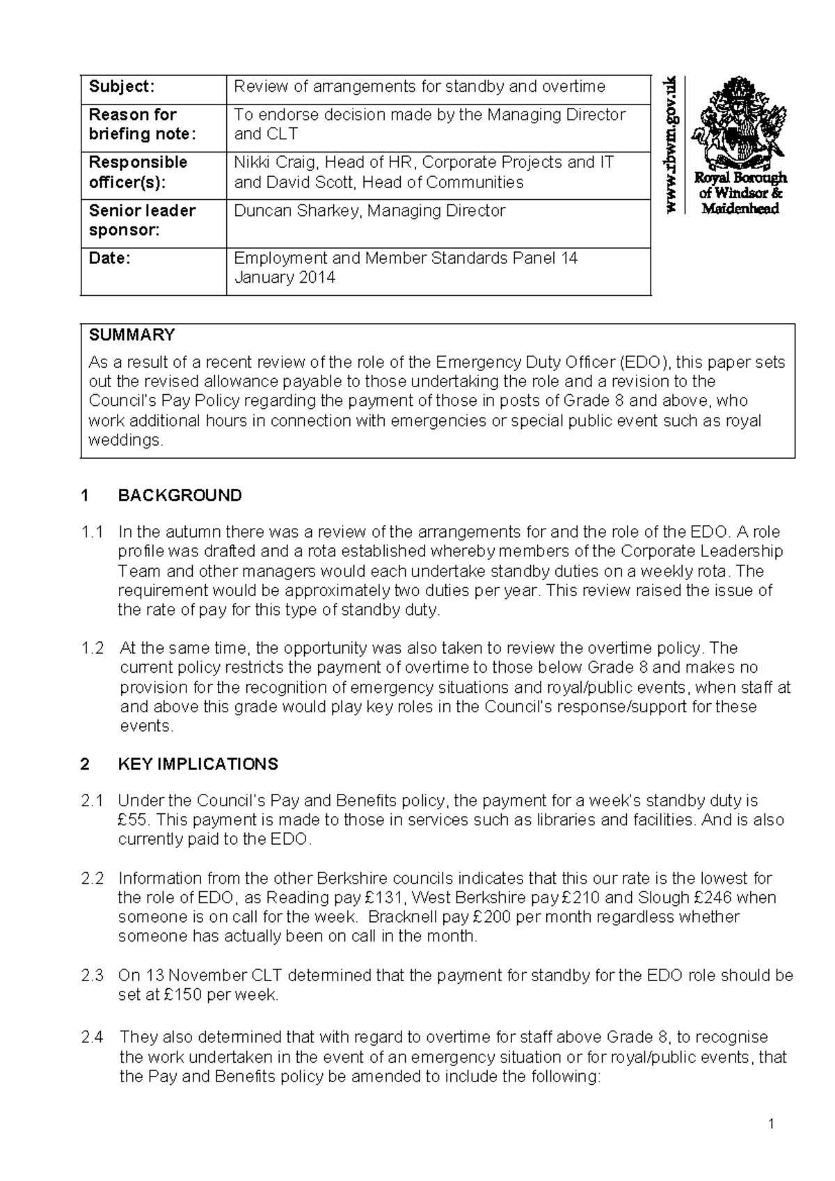 Healthcare Briefing Note Example - 1 Subject: Review of arrangements ...