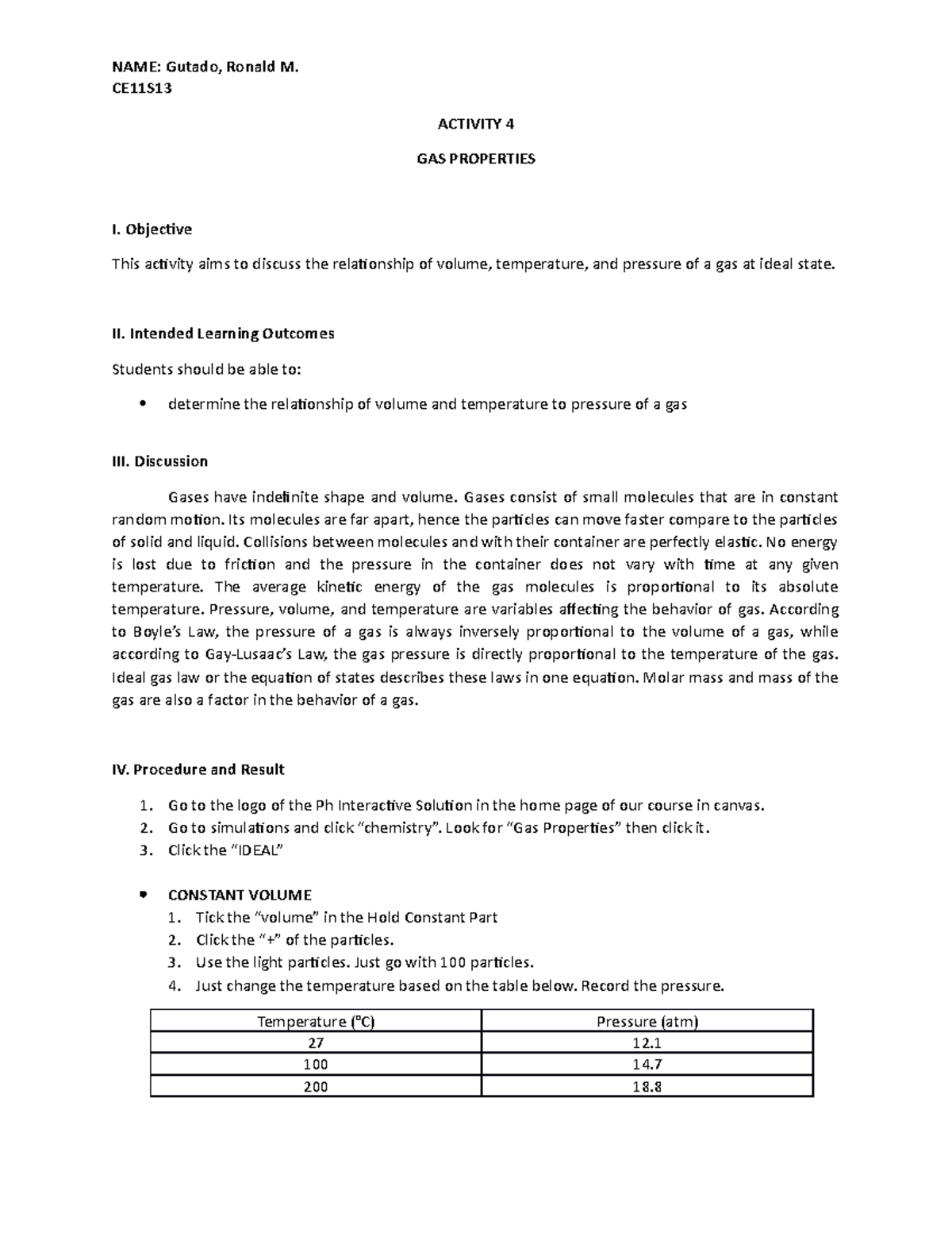 CHEM 001C Activity 4 Gas Properties Gutado, R CE11S13 NAME Gutado