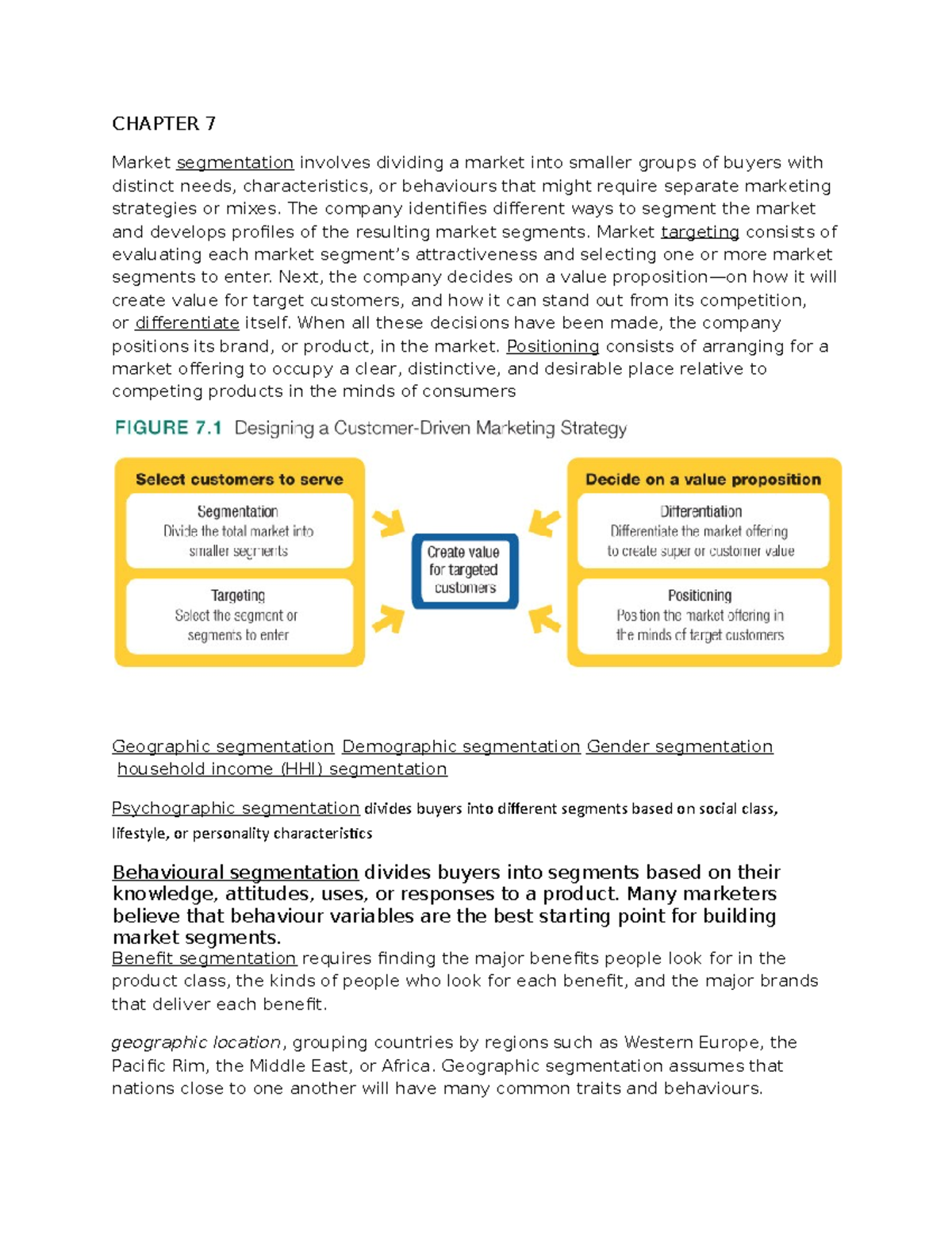 Recap 7-10 - CHAPTER 7 Market Segmentation Involves Dividing A Market ...