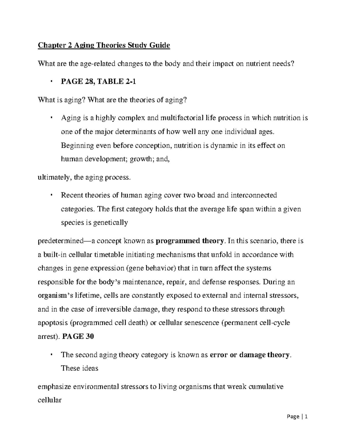 Chapter 2 Aging Theories Study Guide - Beginning even before conception ...