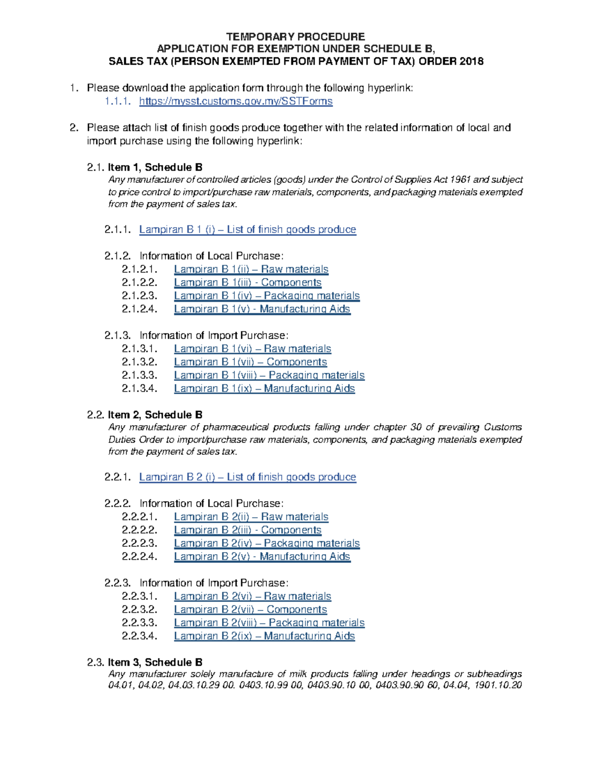 Application For Schedule B - TEMPORARY PROCEDURE APPLICATION FOR ...