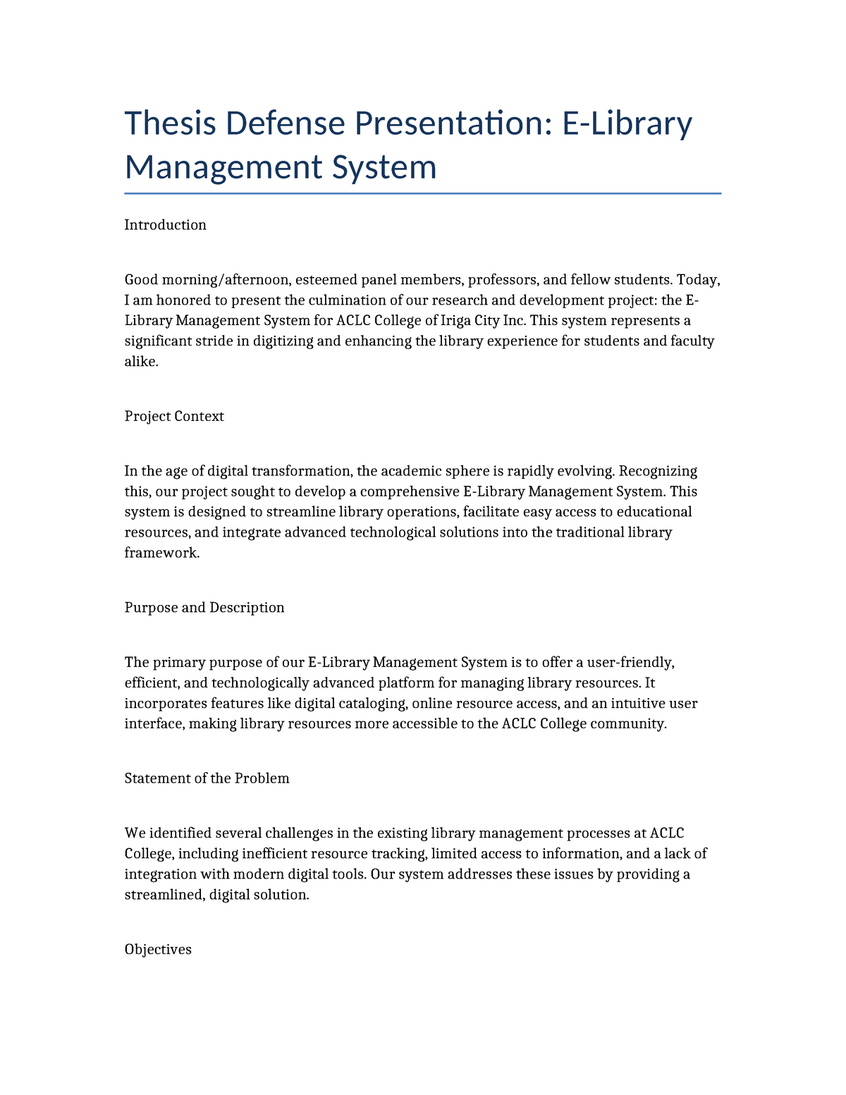 script for thesis defense presentation