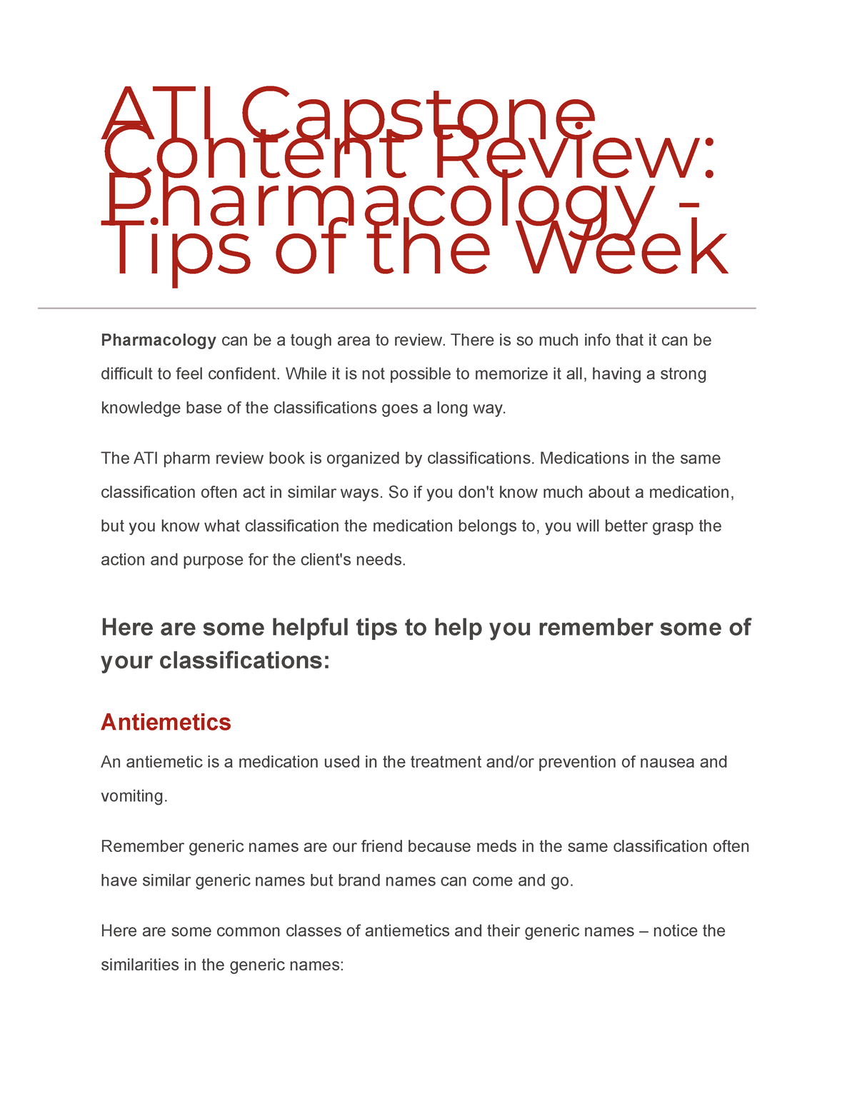 ATI Capstone Content Review Pharmacology - Tips Of The Week - ATI ...