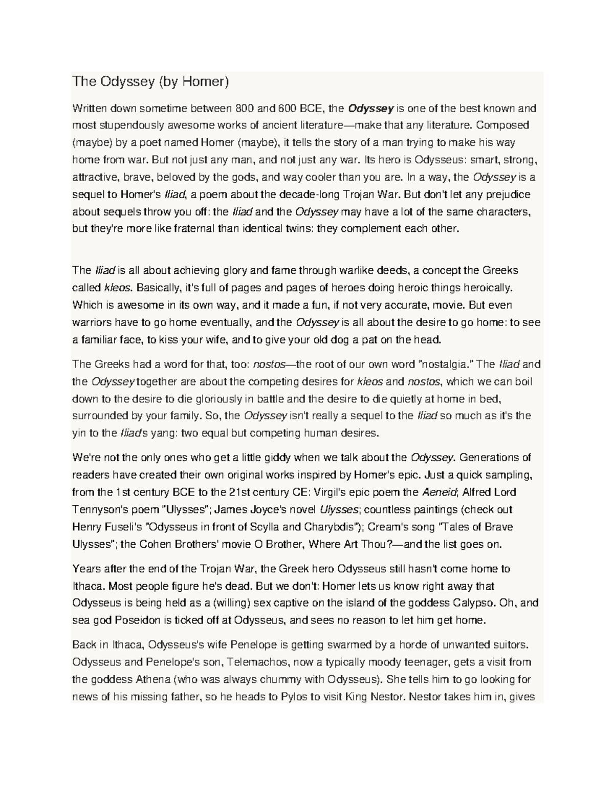 The Odyssey Summary - Odysseus - The Odyssey (by Homer) Written down ...