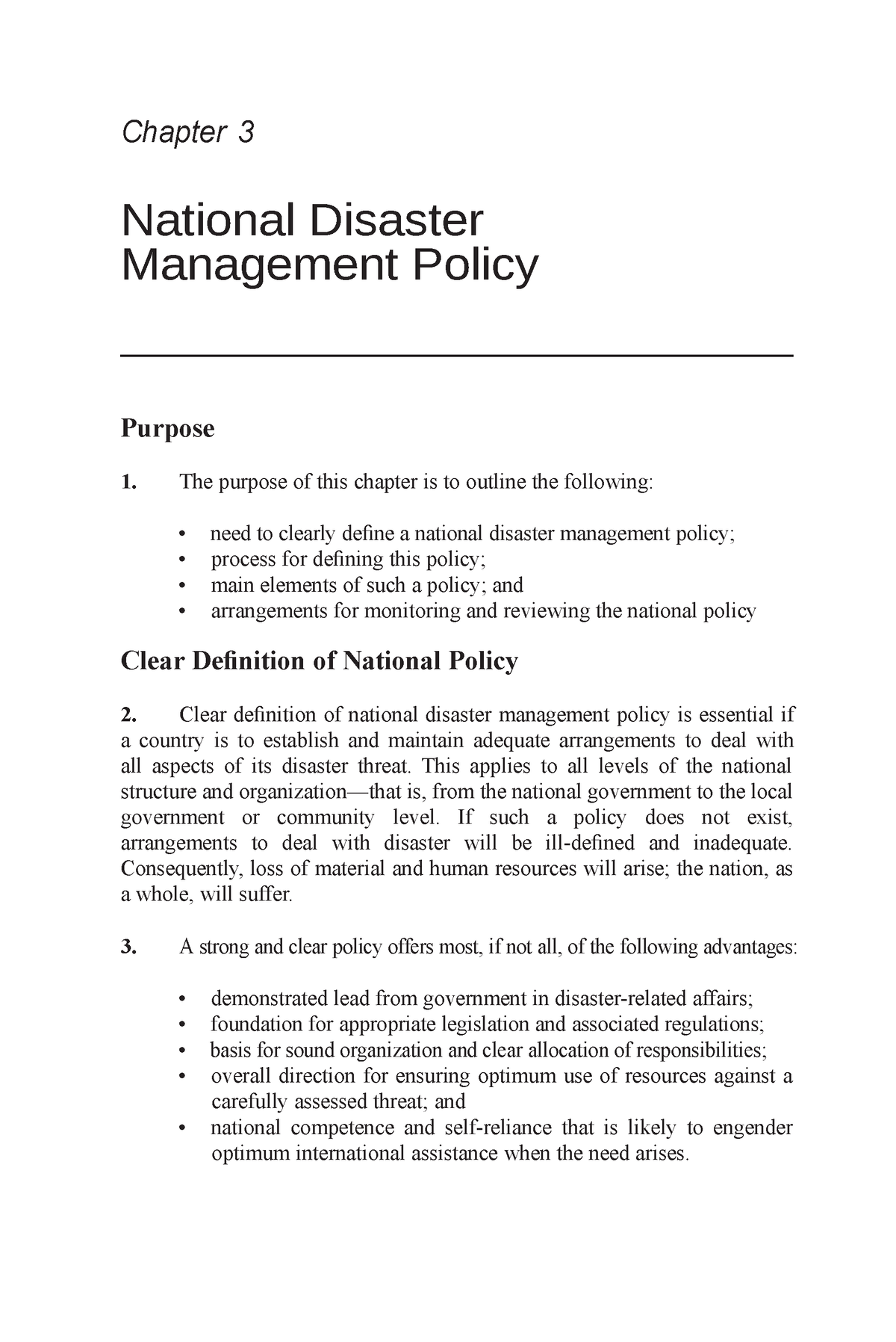 Disaster Management -National disaster management policy - Chapter 3 ...