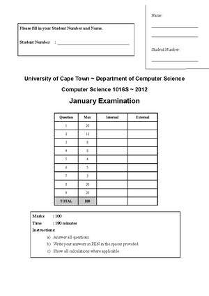 EXAM January 2012, questions