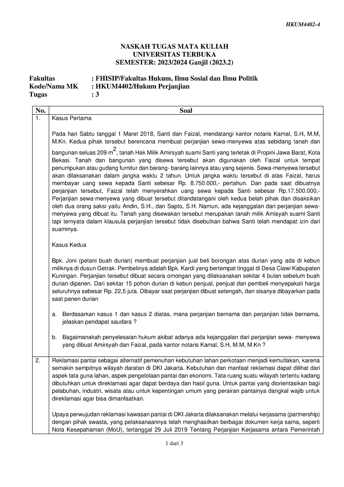 Soal Hkum4402 Tmk3 4 - Tugas Mata Kuliah 3 - HKUM4402- 4 1 Dari 3 ...