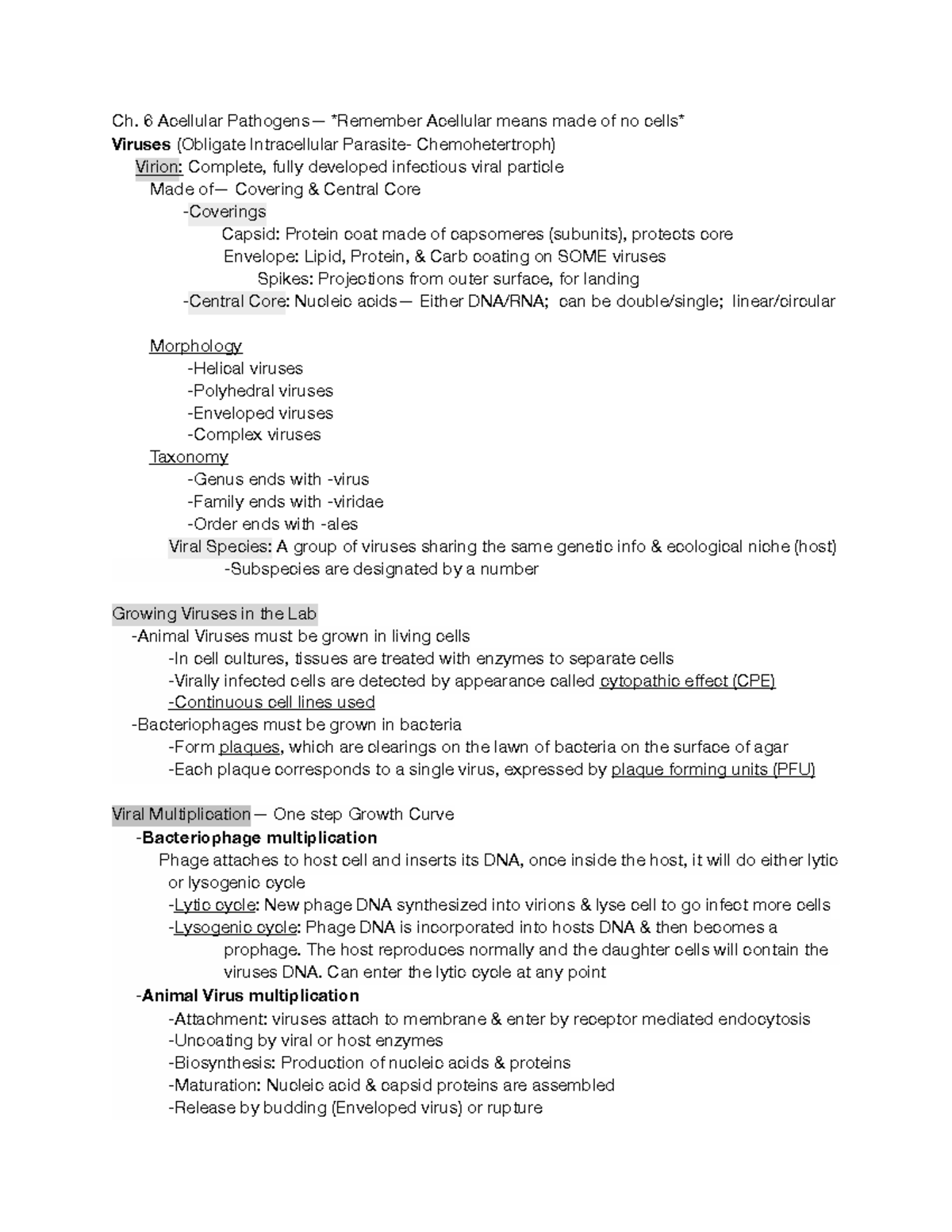 Ch 6 pdf - Lecture notes ch 6 - Ch. 6 Acellular Pathogens— Remember ...
