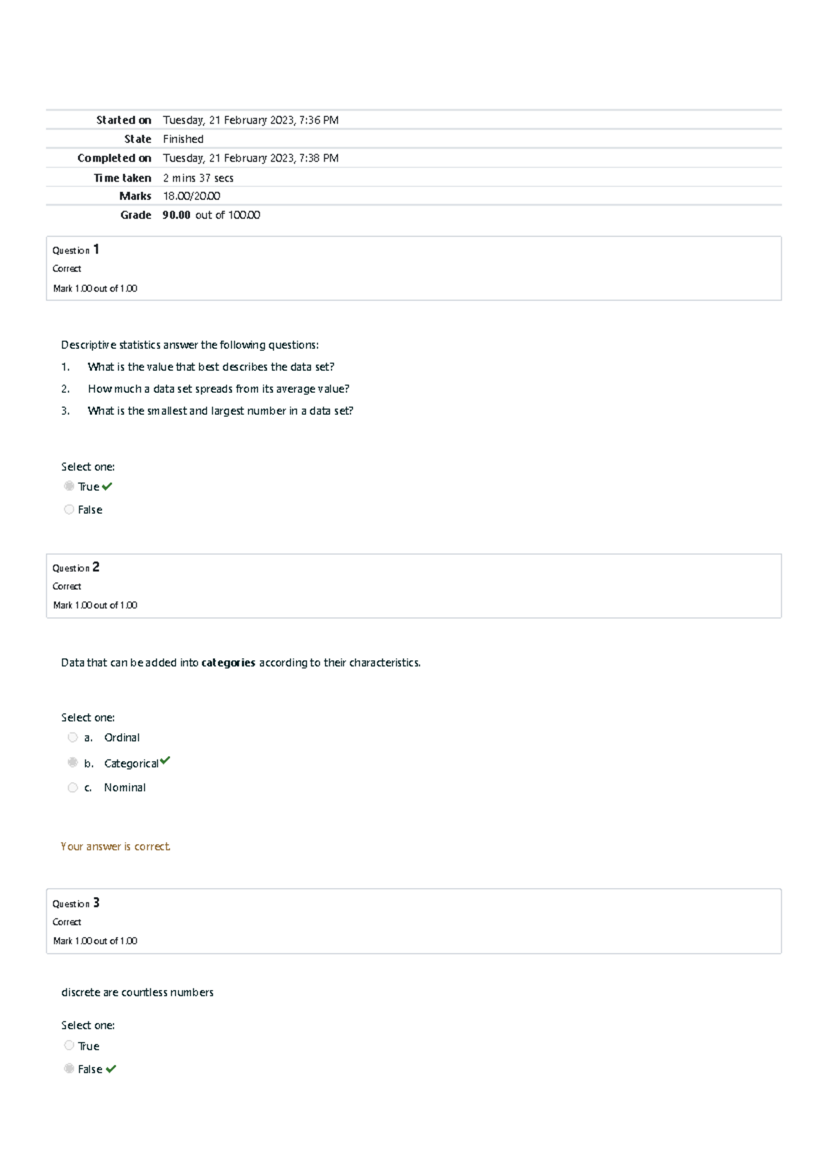 Statistics FOR DATA Science Prelim QUIZ 1 - Started on Tuesday, 21 ...