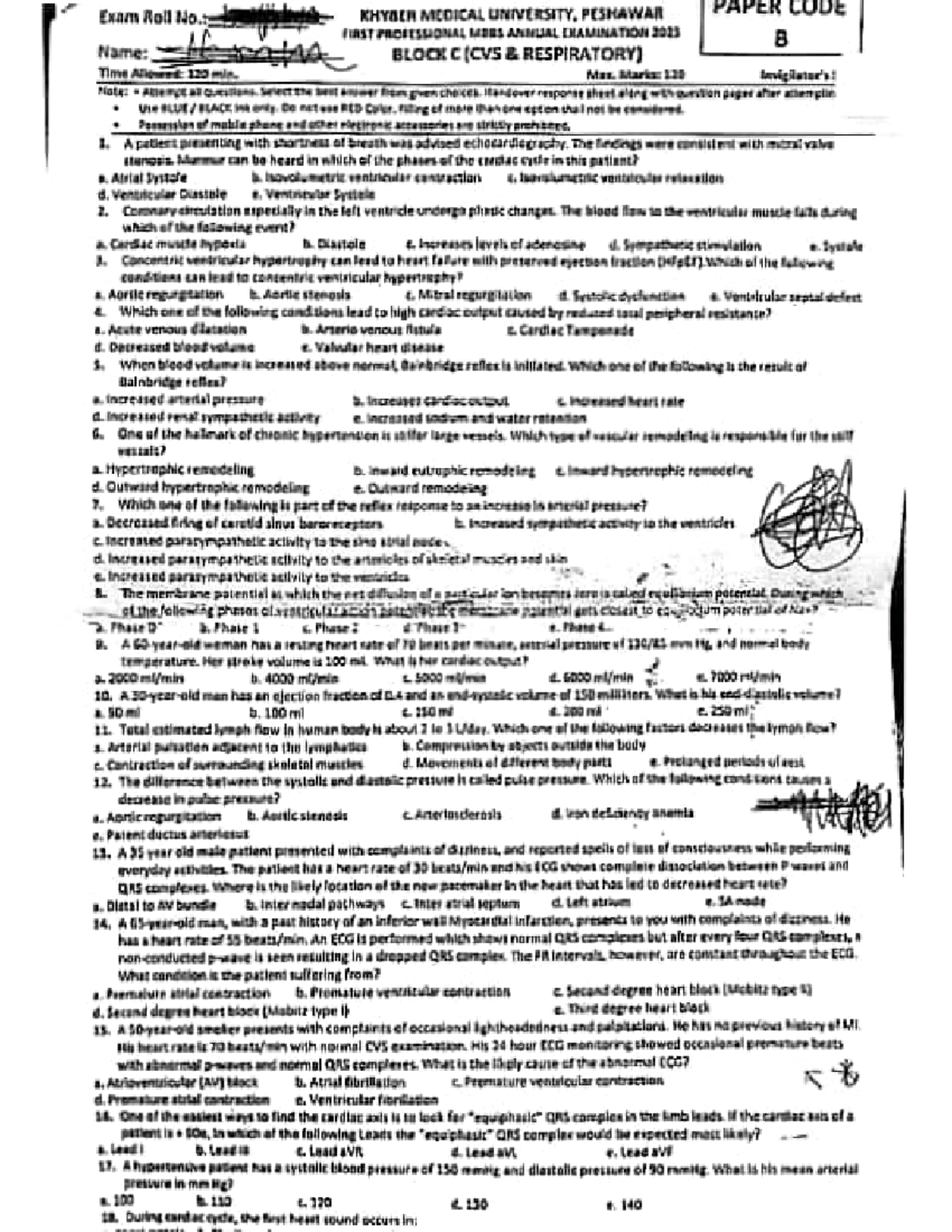 Mbbs 1st year CVS paper paper C MBBS 1st year Studocu