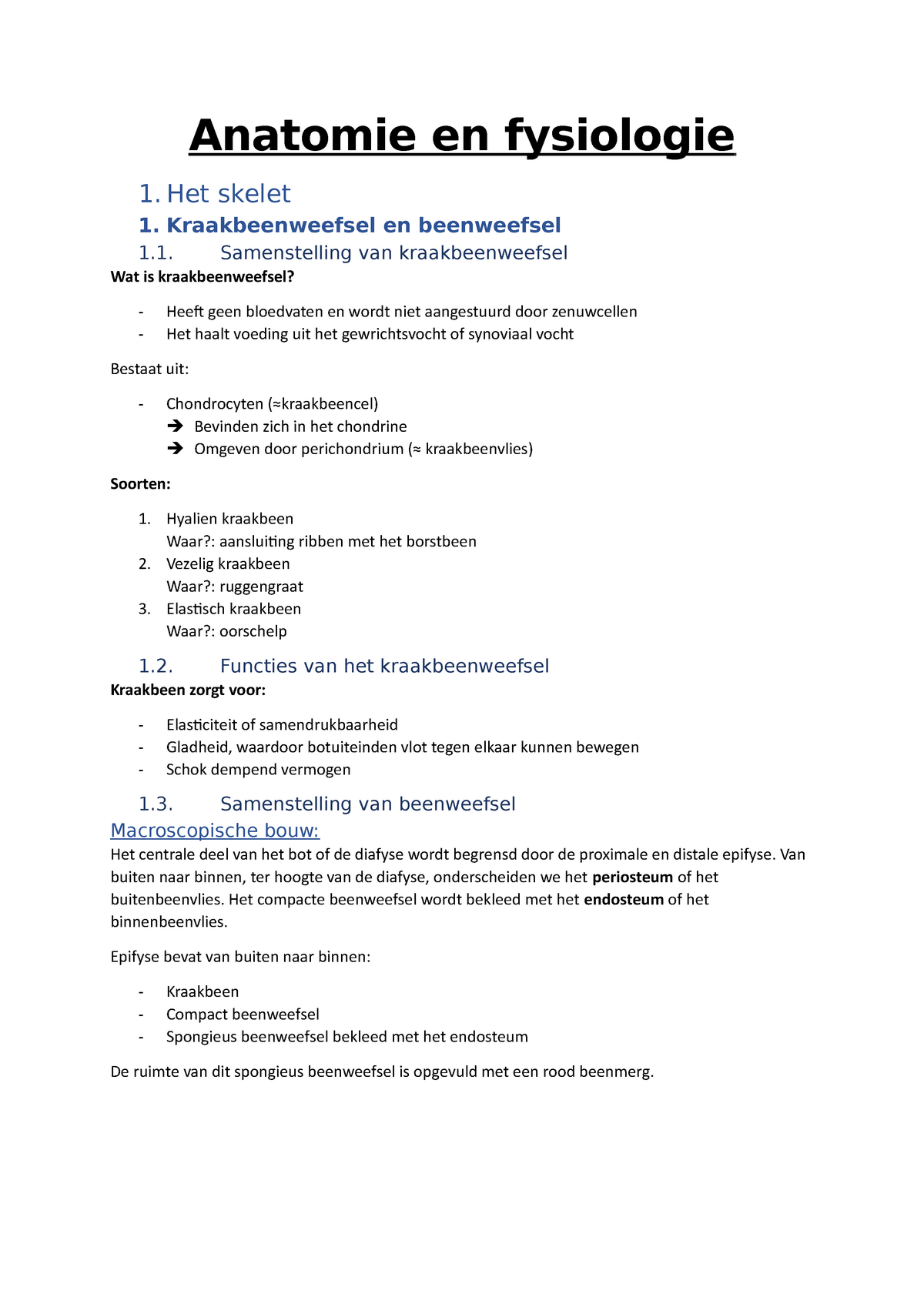 Anatomie En Fysiologie Samenvatting - Anatomie En Fysiologie 1 Skelet 1 ...