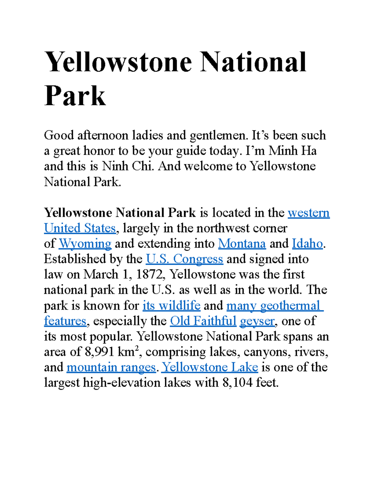 research papers on yellowstone national park