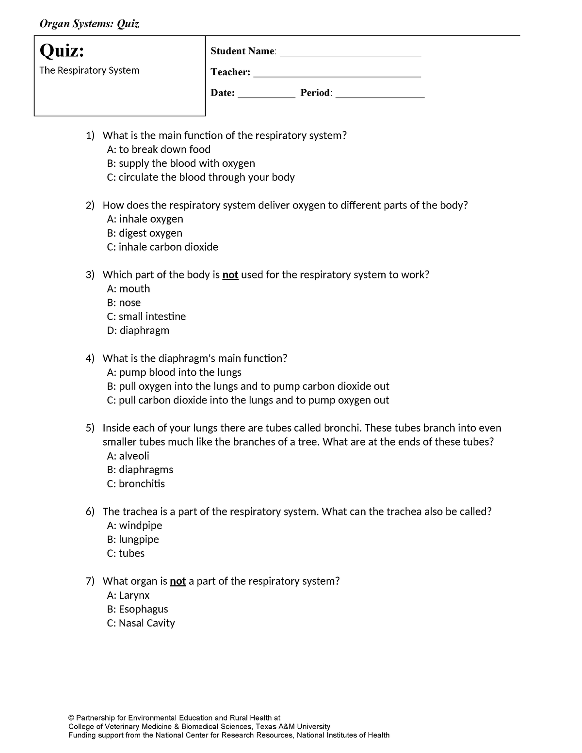 Respiratory-System-Quiz - Organ Systems: Quiz Quiz: The Respiratory ...