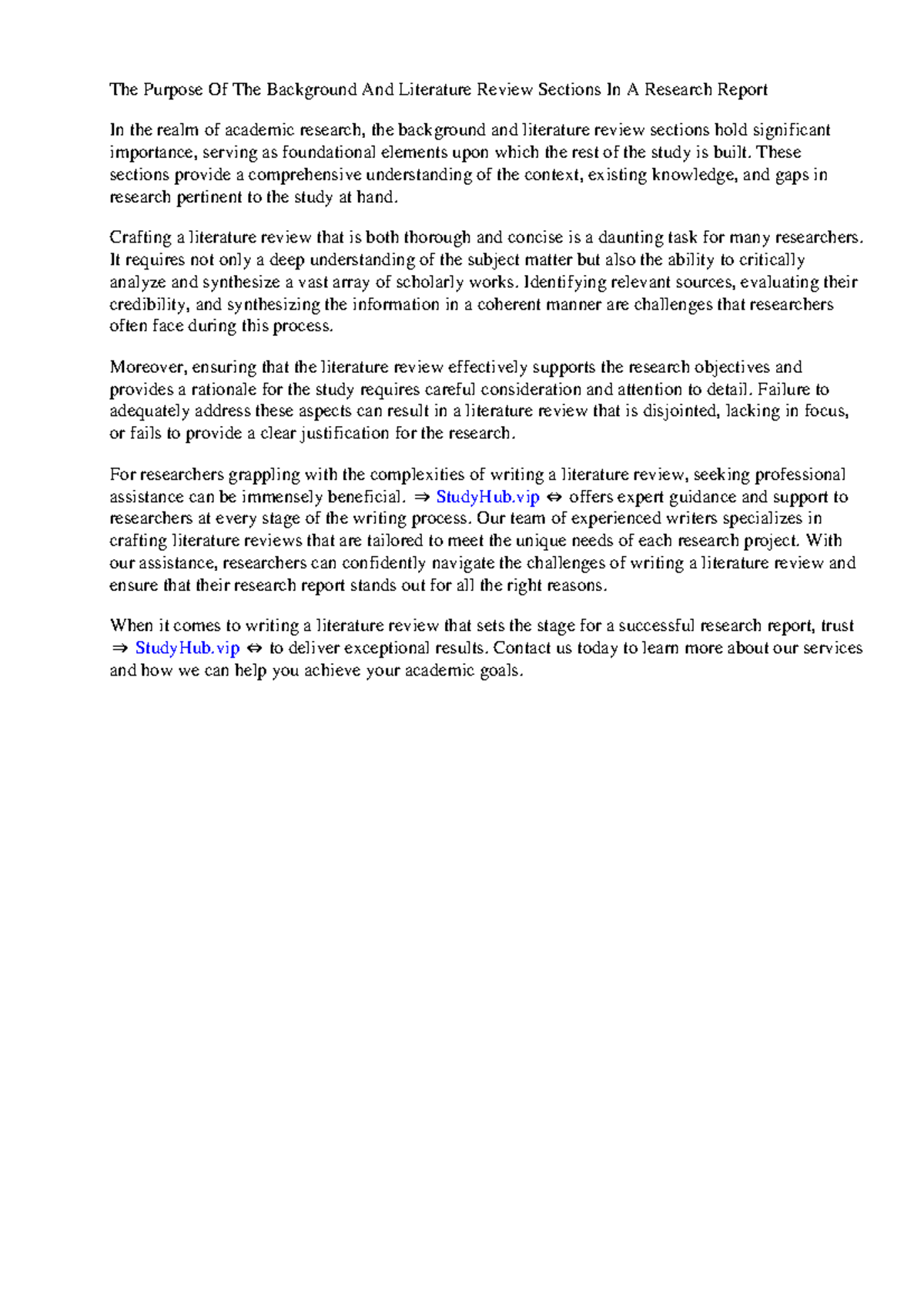 The Purpose Of The Background And Literature Review Sections In A ...