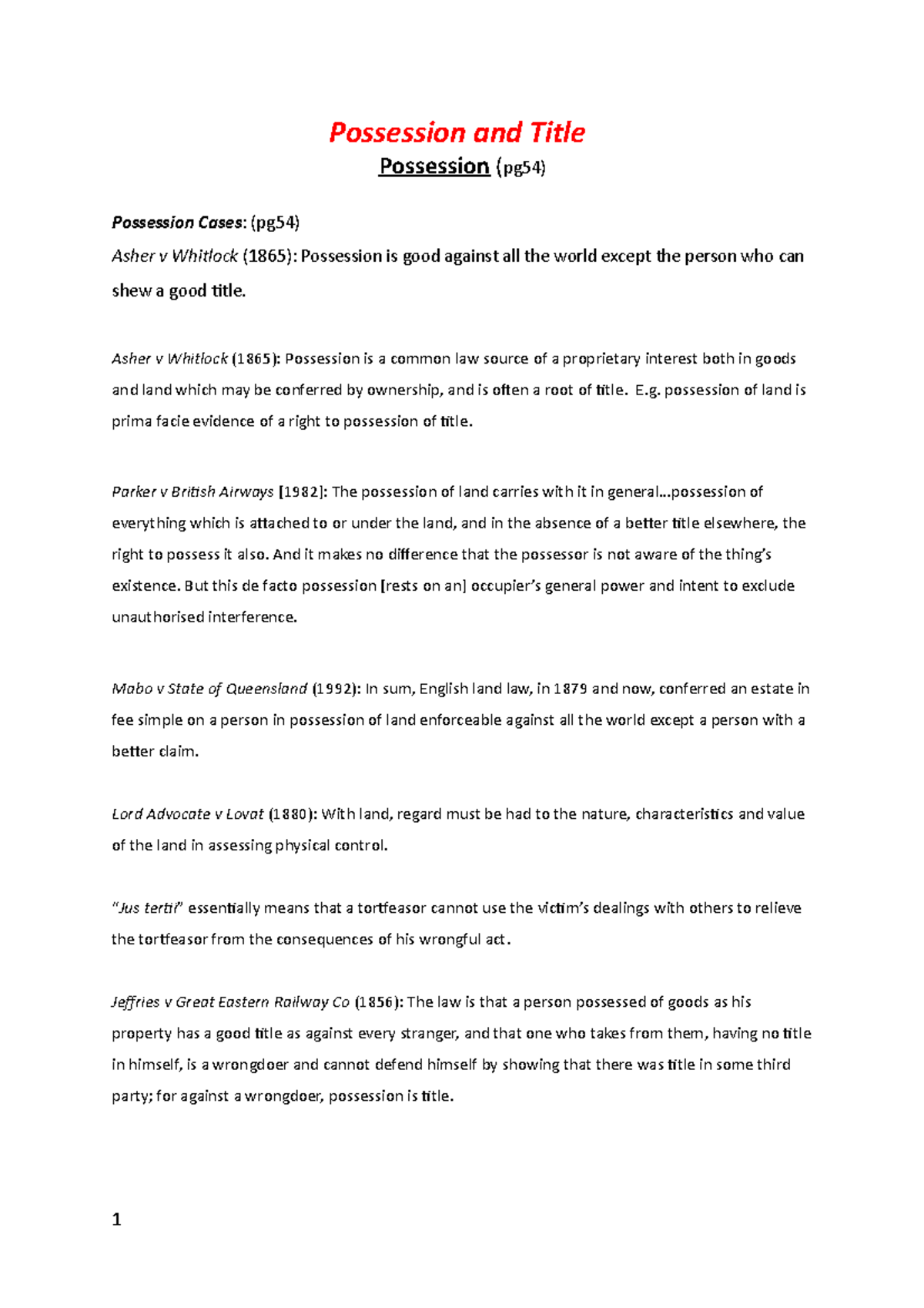 Possession and Title Property Possession and Title Possession (pg54