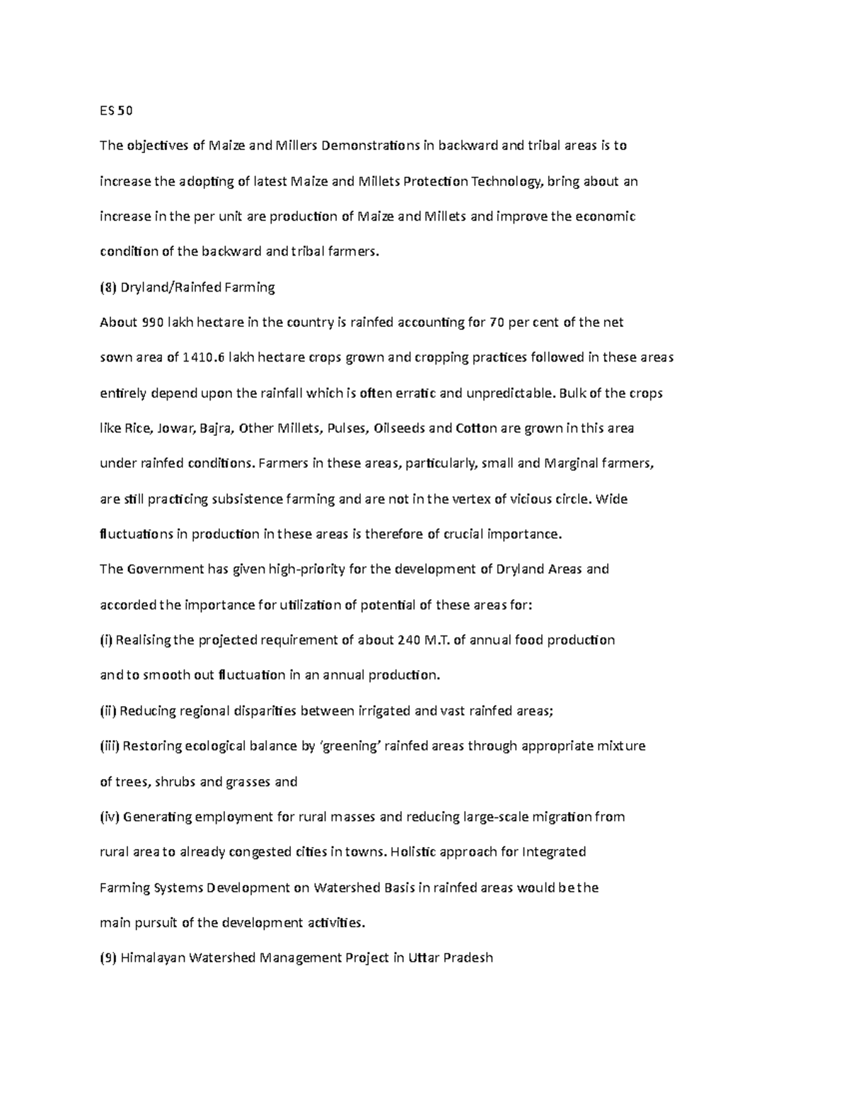 ES 50 ES 50 ES 50 The objectives of Maize and Millers