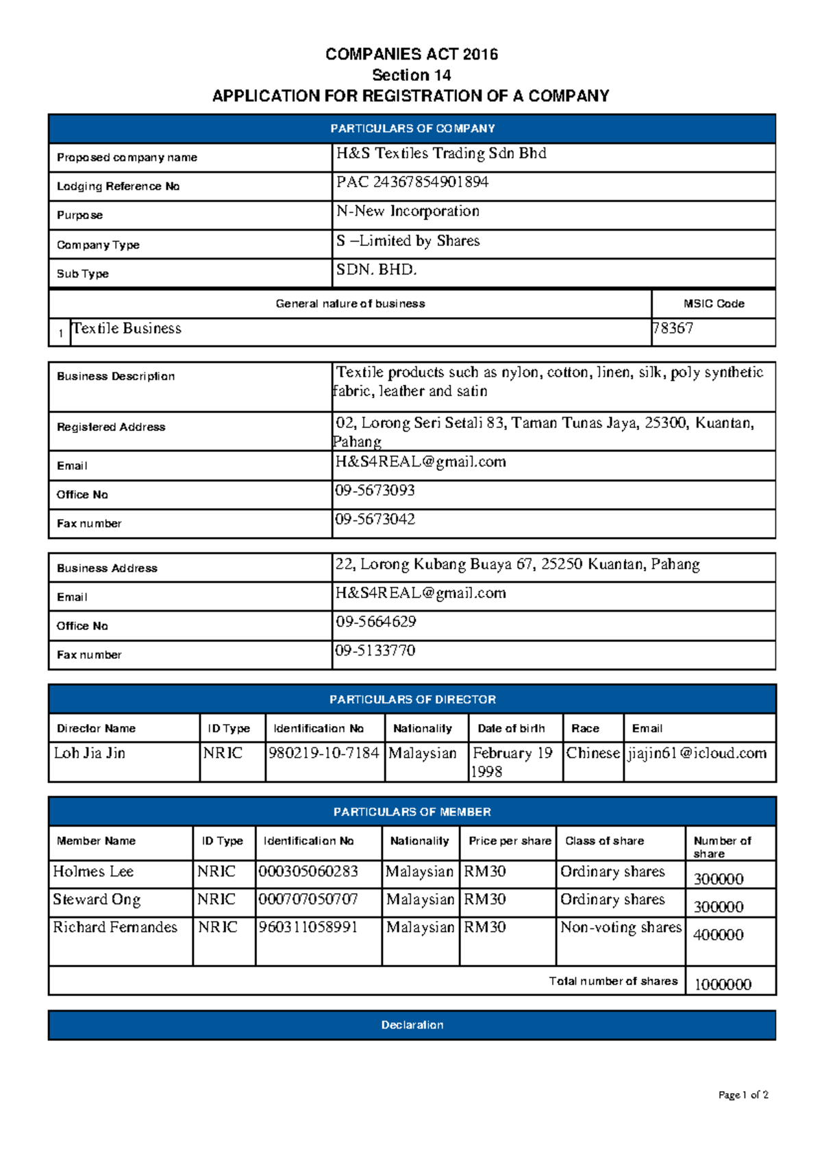 3 incorp superform (filled) - Page 1 of 2 COMPANIES ACT 2016 Section 14 ...