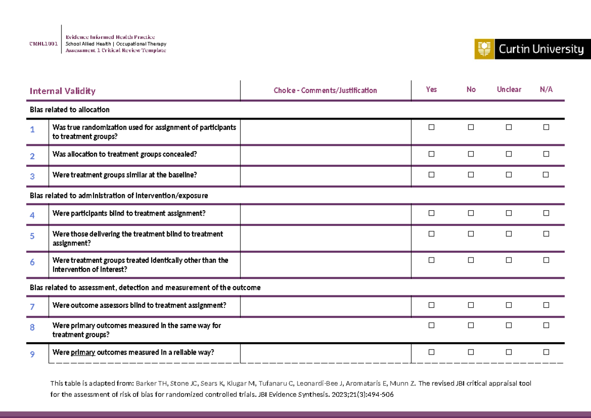 Critical RV RCT Template - CMHL Evidence Informed Health Practice ...