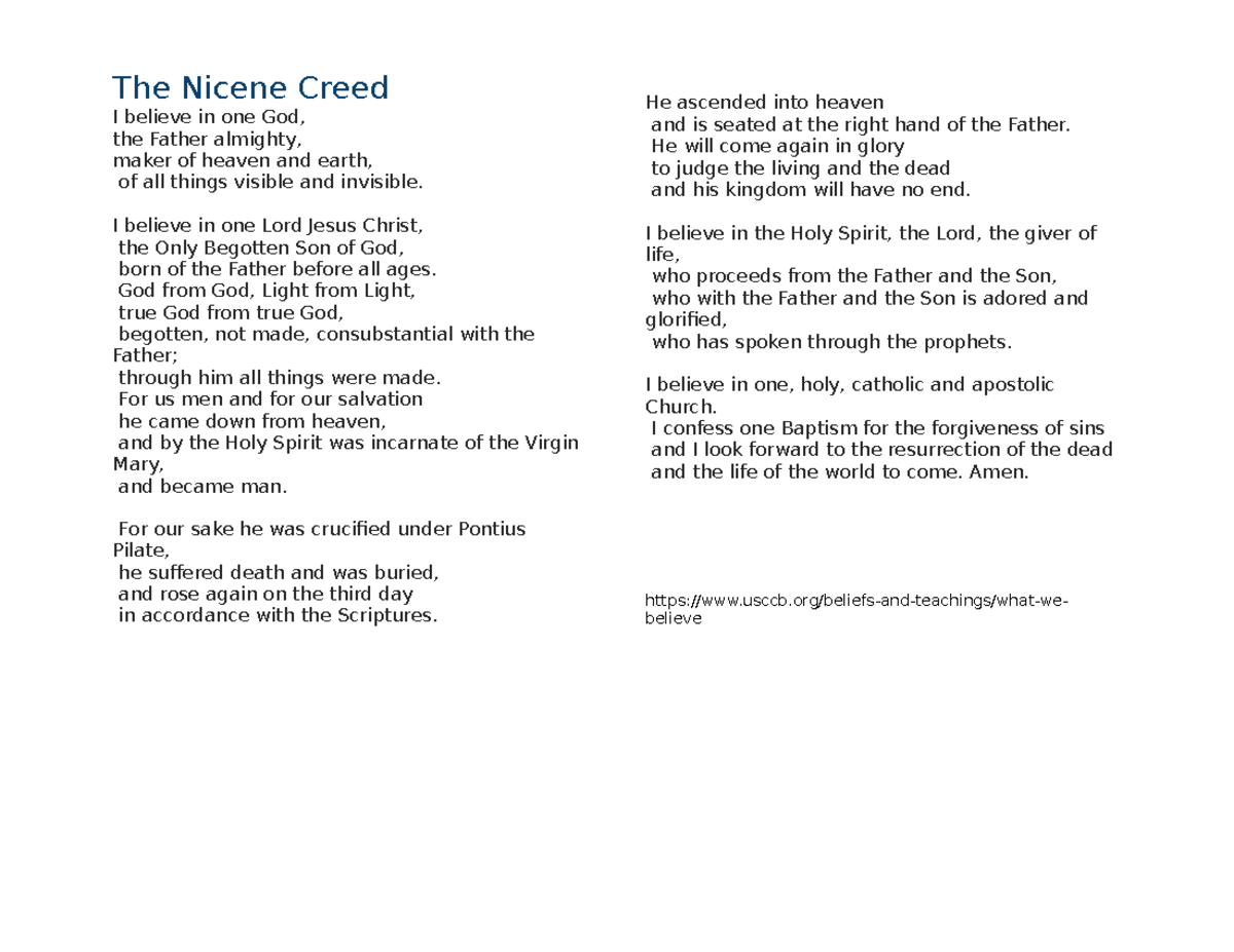 The Nicene Creed - I believe in one Lord Jesus Christ, the Only ...