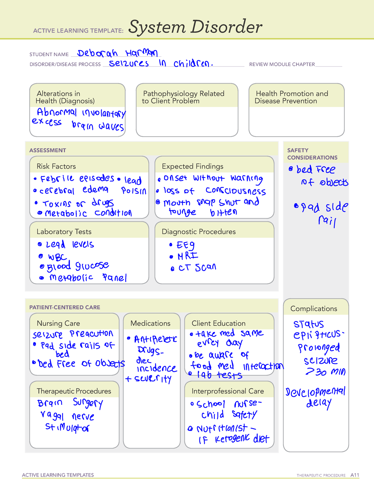 Seizure In Children - Ati Template - ACTIVE LEARNING TEMPLATES ...