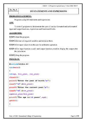 CS3381- OOPS LAB Manual Final - O B J E C T O R I E N T E D P R O G R A ...