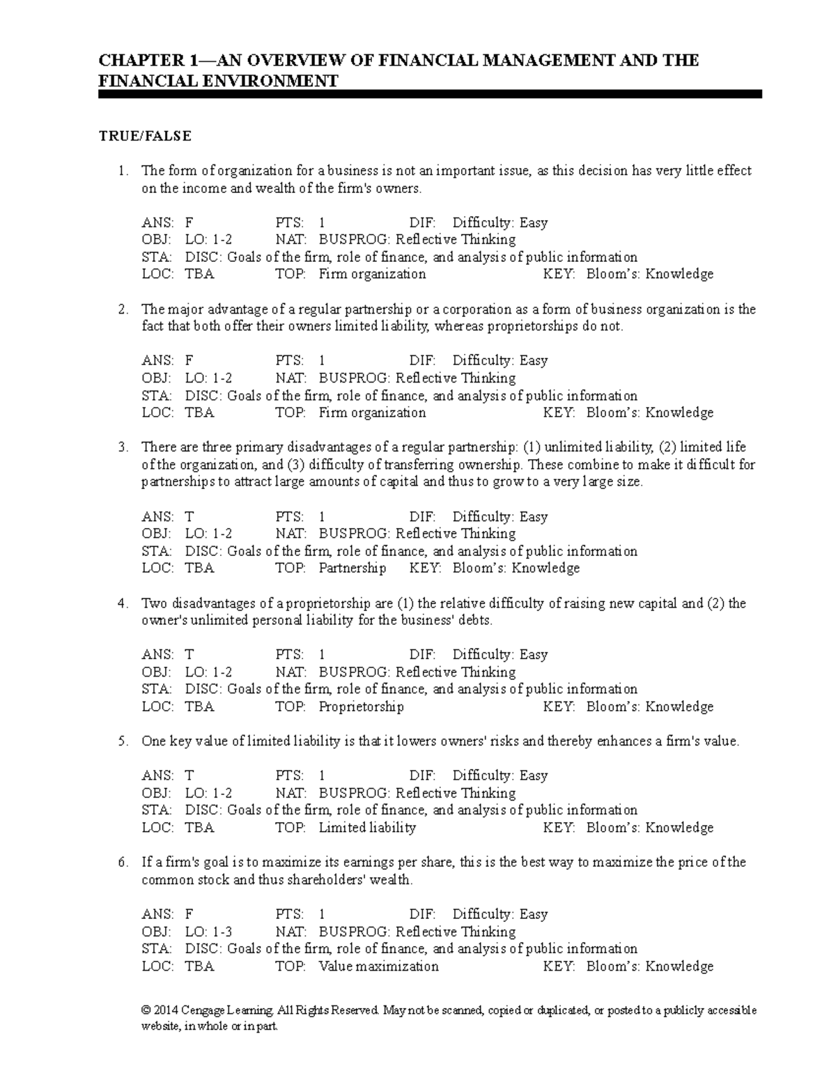 FM14e TB Ch01 - addd - CHAPTER 1—AN OVERVIEW OF FINANCIAL MANAGEMENT ...