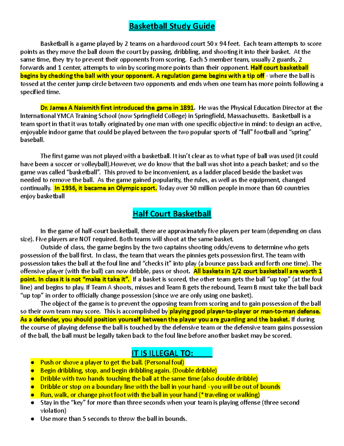 Copy of Basketball Study Guide Basketball Study Guide Basketball is a