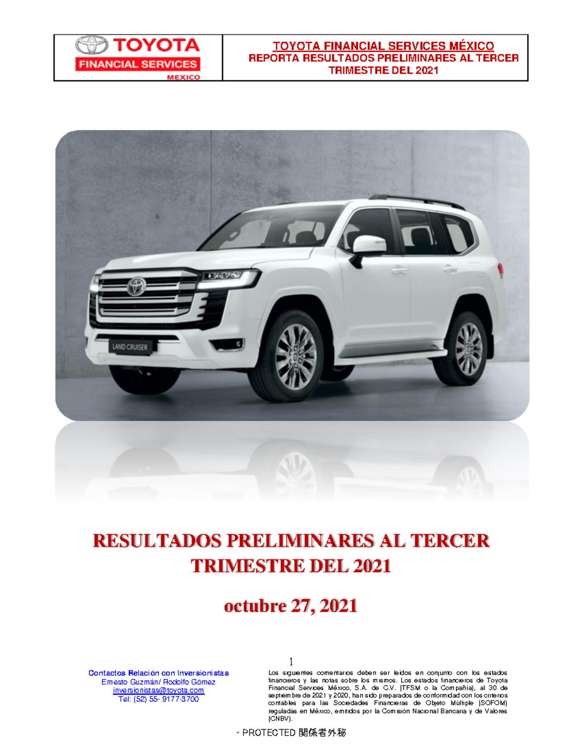 TEMA 7 Toyota Conta - REPORTA RESULTADOS PRELIMINARES AL TERCER ...