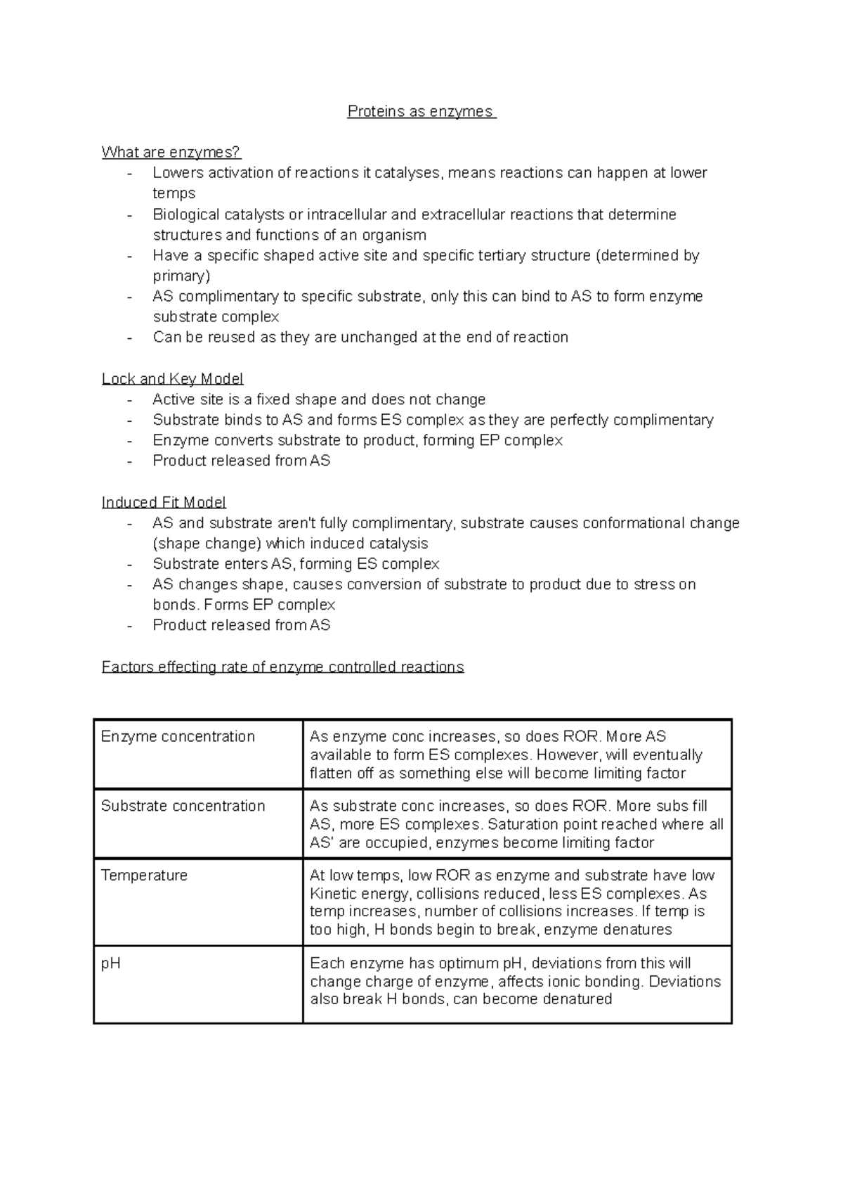 Proteins as enzymes (a level biology) - Proteins as enzymes What are ...