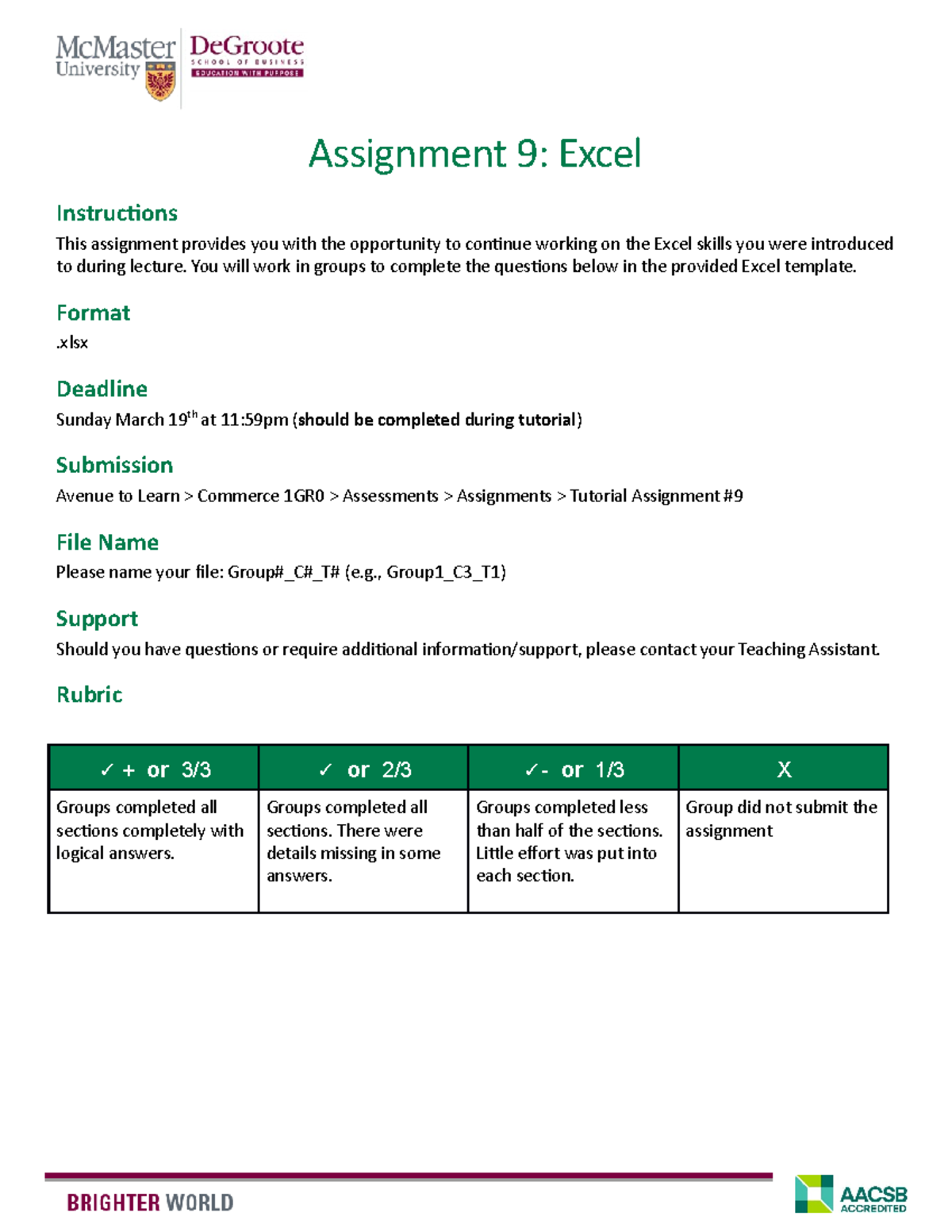 1GR0 - Tutorial Assignment 9 - Assignment 9: Excel Instructions This ...