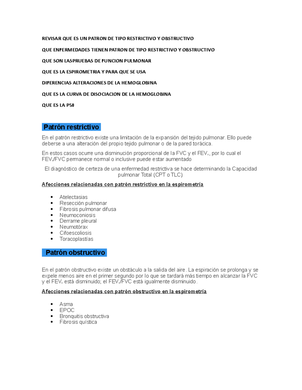 Solucion DE Fisiologia REVISAR QUE ES UN PATRON DE TIPO RESTRICTIVO Y 