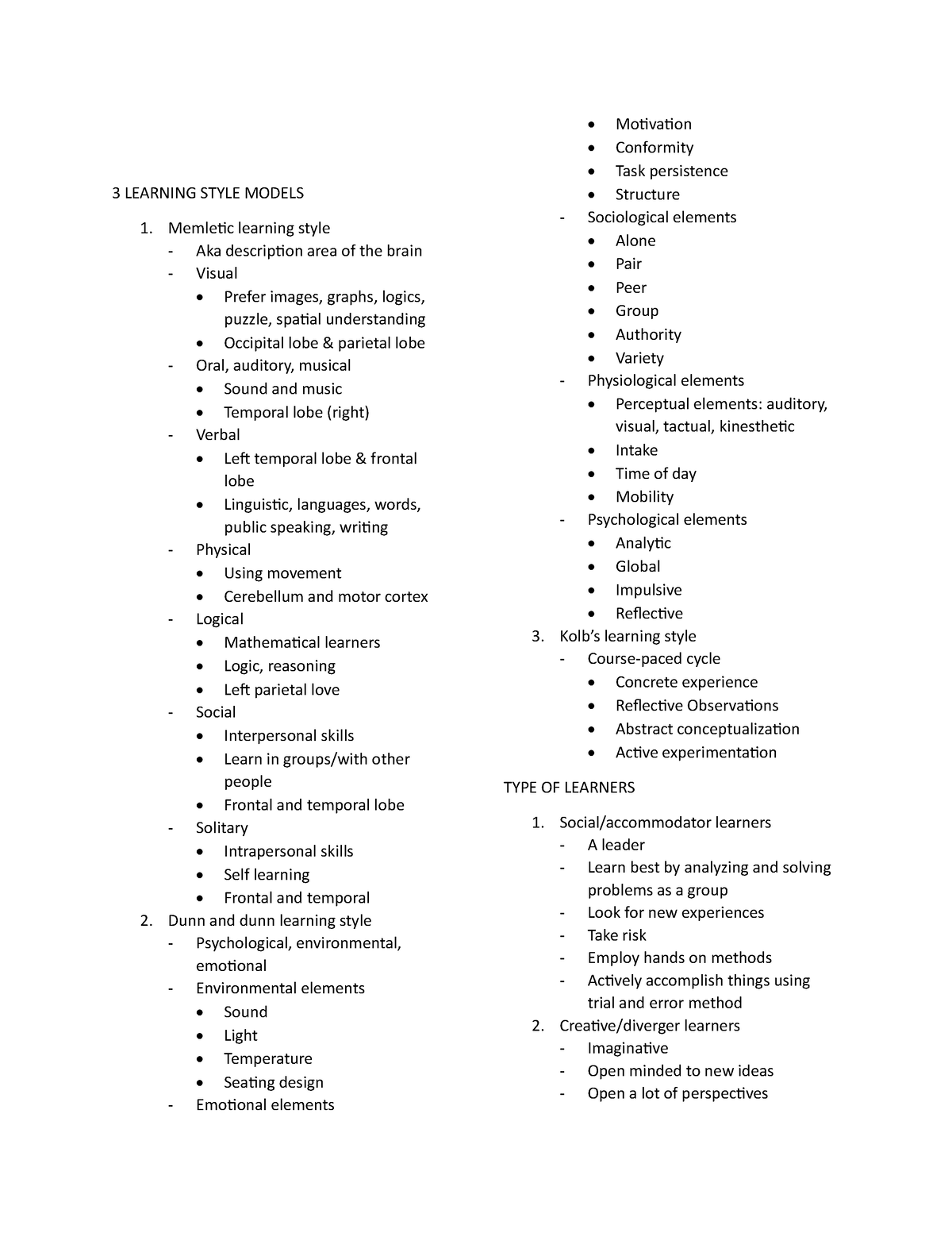 3 Learning Style Models - 3 LEARNING STYLE MODELS Memletic learning ...