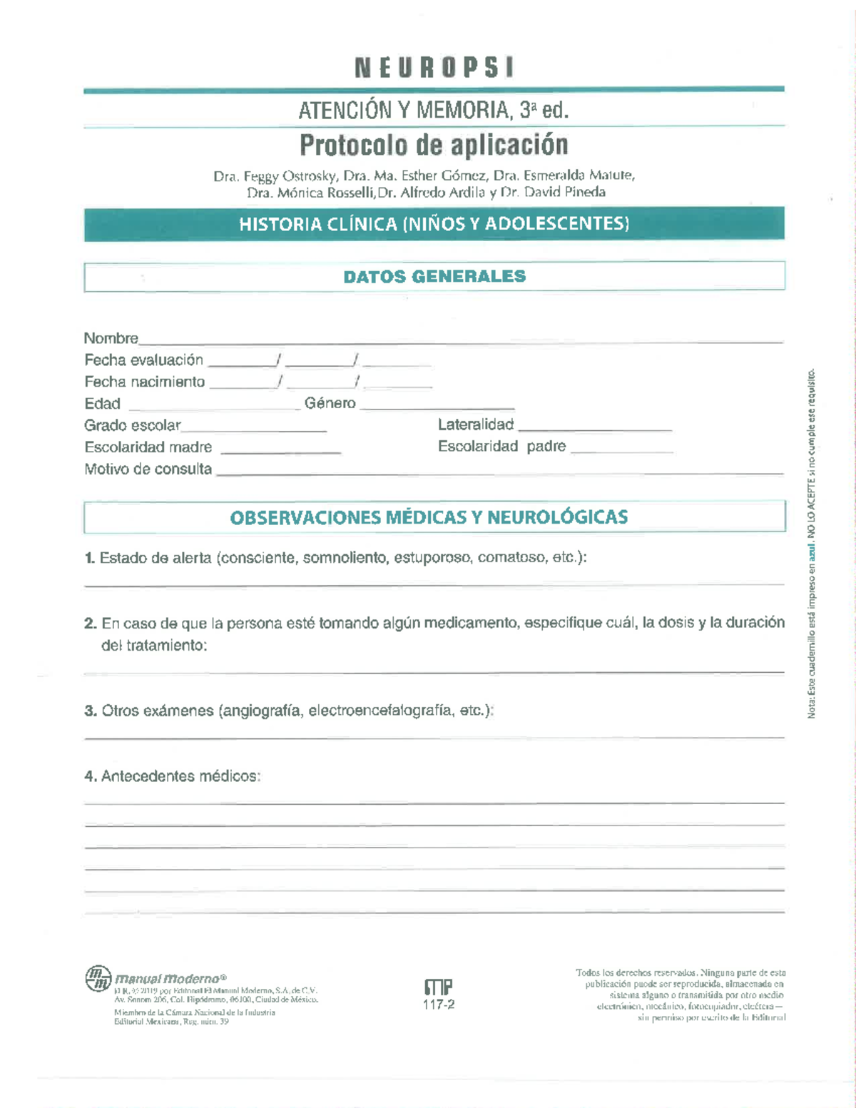 Neuropsi 3 Atención Y Memoria Protocolo De Aplicación Evaluacion Psicologica En Educacion 5233