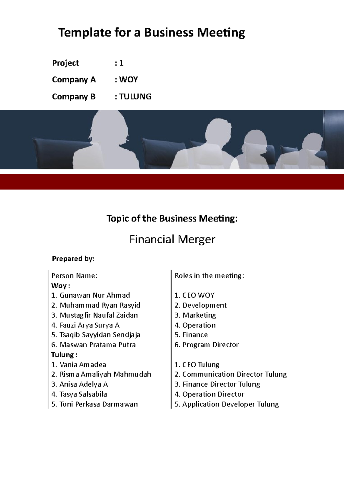 Bussiness Meeting Script - Template for a Business Meeting Project : 1 ...
