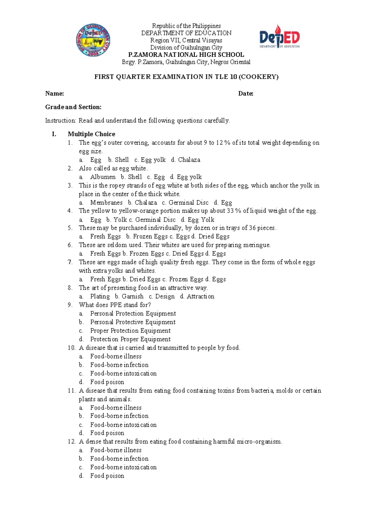 10- Questionnaire - DEPARTMENT OF EDUCATION Region VII, Central Visayas ...