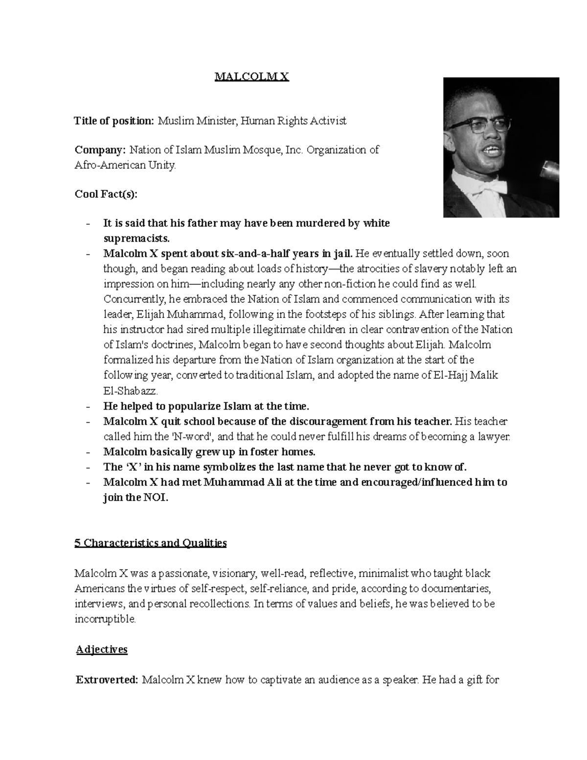 malcolm x assignment