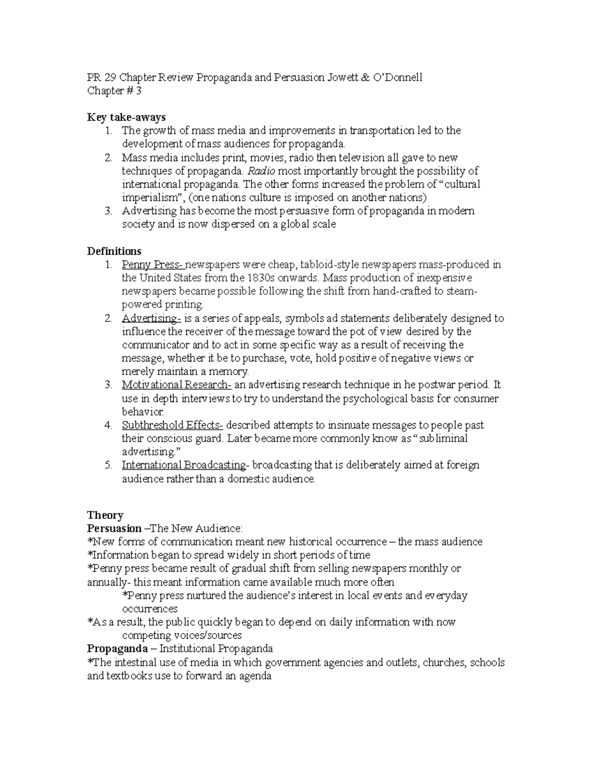 PR 29 Chapter 3 Review sheet - PR 29 Chapter Review Propaganda and ...