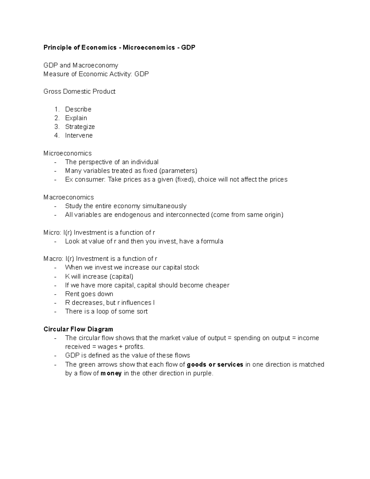 Econ Exam 1 - Notes - Principle of Economics - Microeconomics - GDP GDP ...