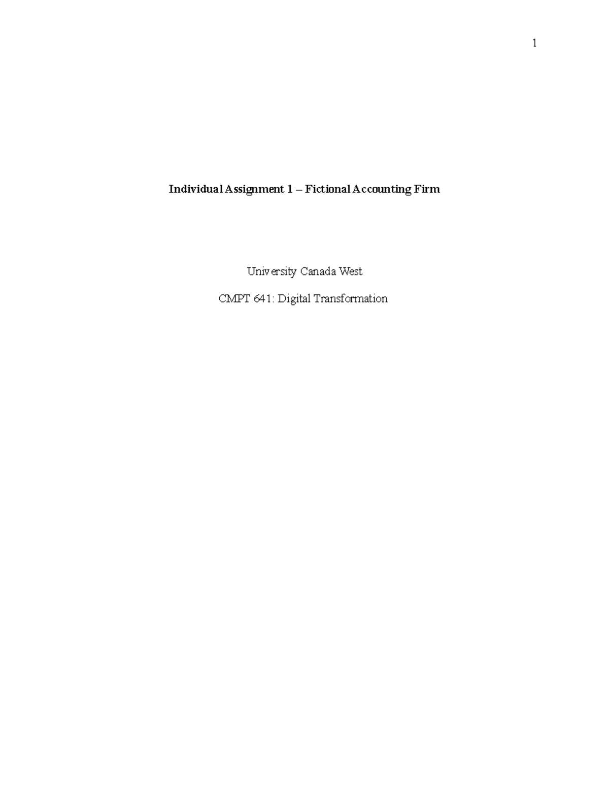 Cmpt 641 Assignment 1 Part 1 Individual Assignment 1 Fictional