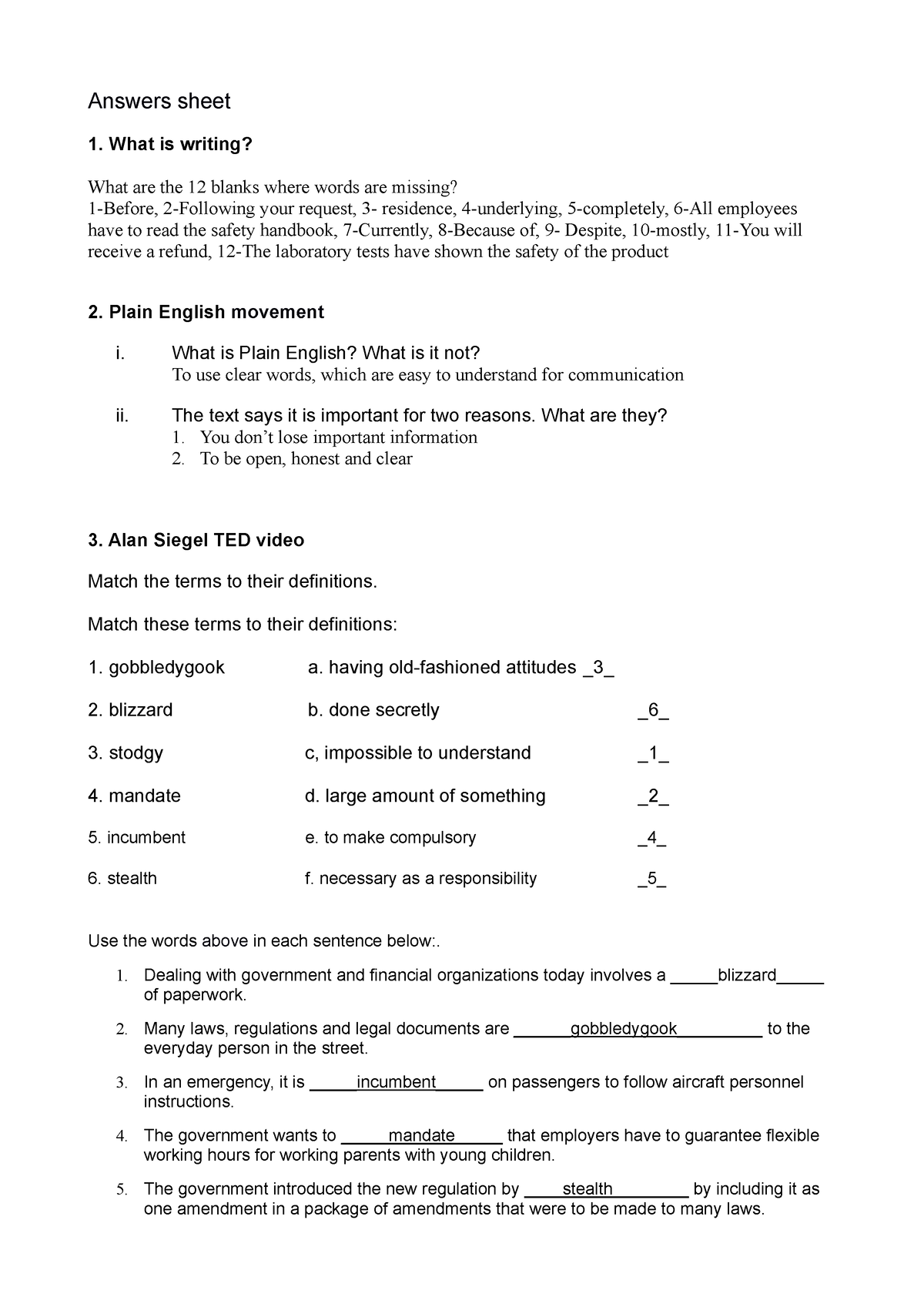 Answers Week 3 - Homework Week 3 - Answers Sheet 1. What Is Writing ...